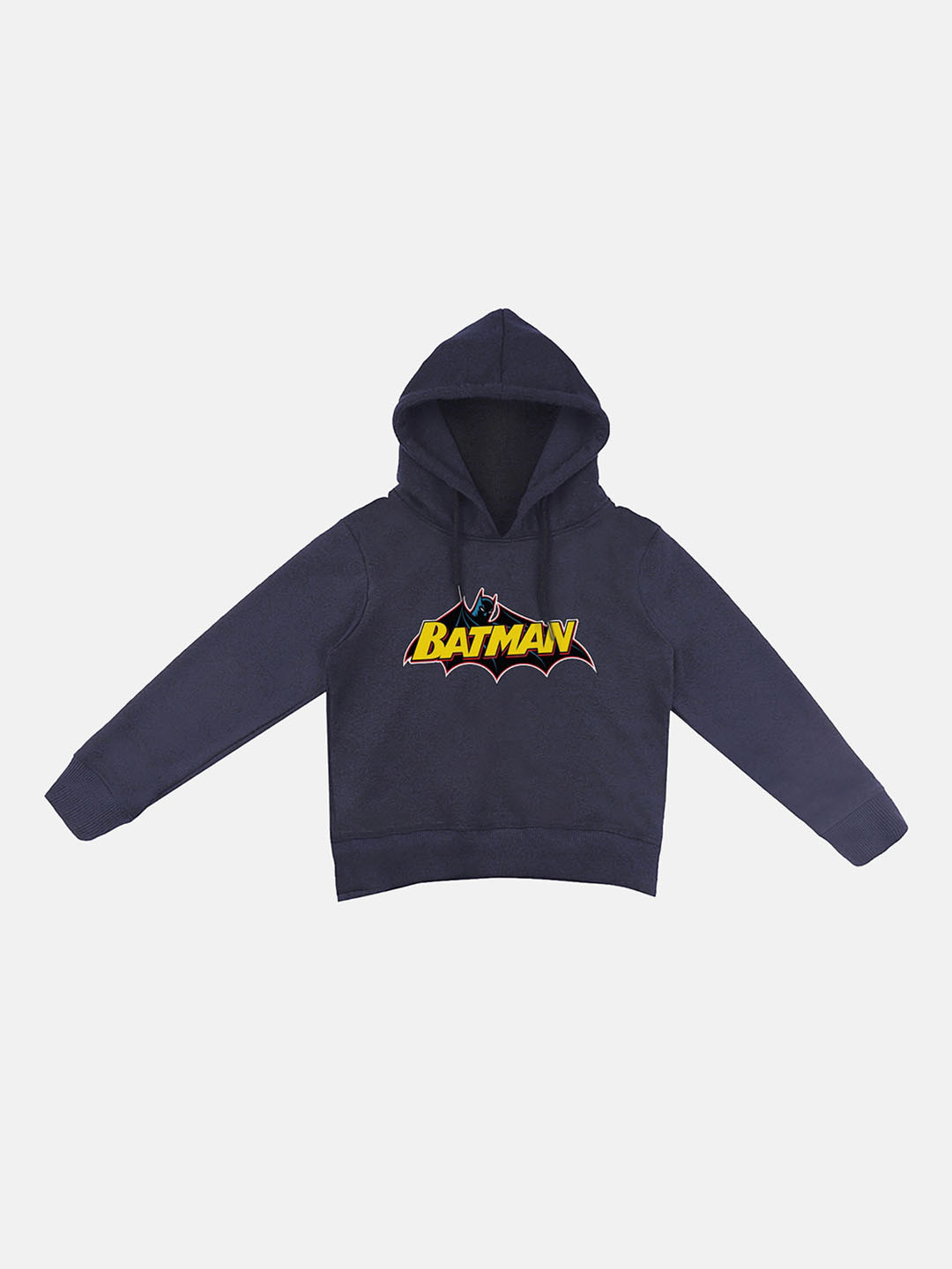 YK Justice League Boys Navy Blue Batman Print Hooded Sweatshirt With Attached Face Cover