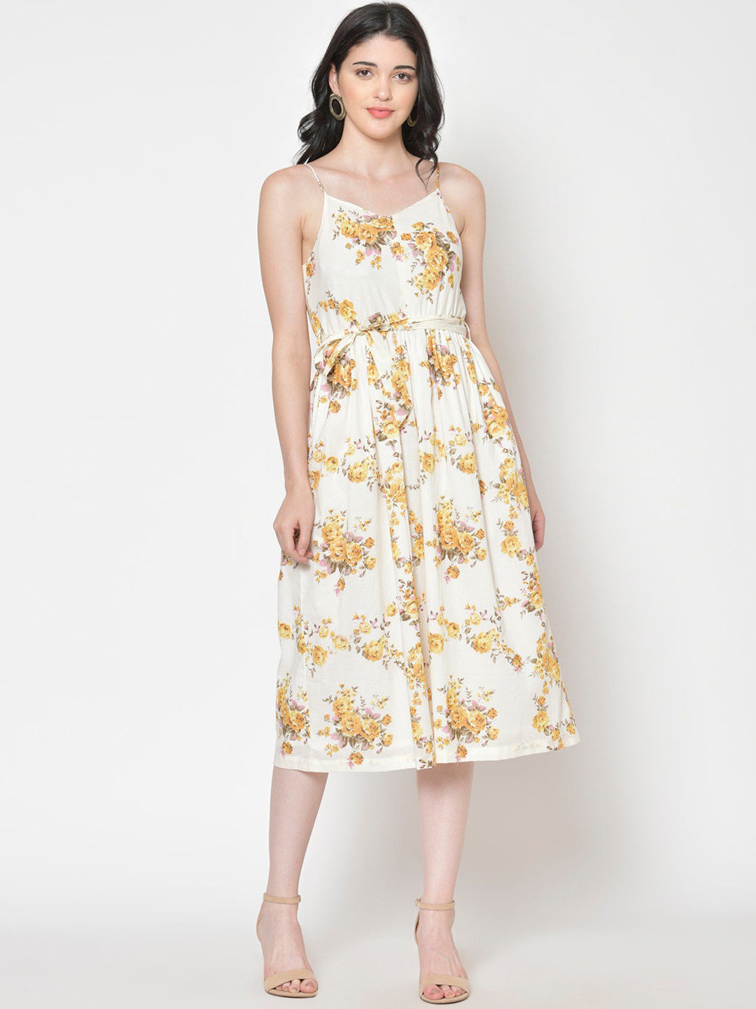 Cation Women Off-White Printed Fit and Flare Dress