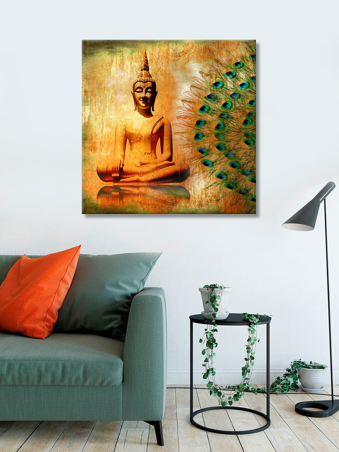 999Store Unisex Brown and Multicoloured Hand-Painted Buddha Face Wall Art