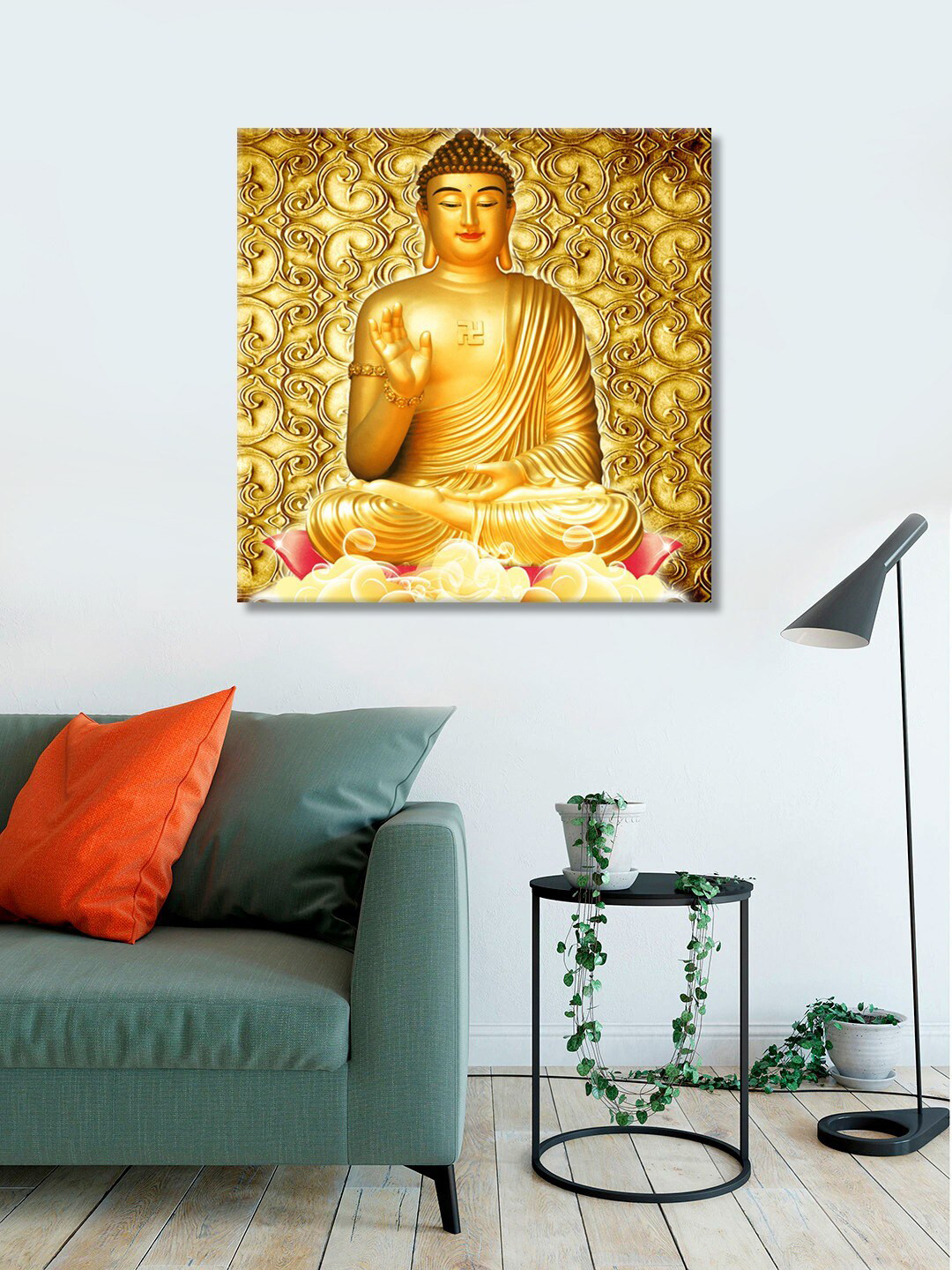 999Store Lord Buddha Gold Canvas Wall Living Room Square Paintings Wall Art -24 x 24In