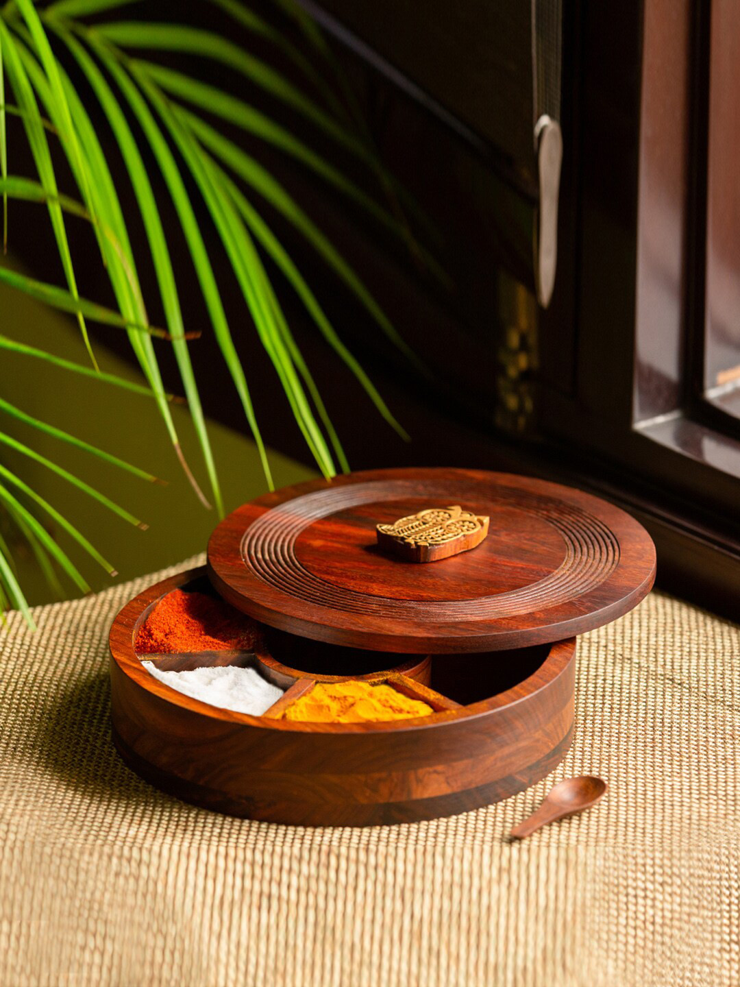 ExclusiveLane Brown Handcrafted Wooden Spices Storage Box