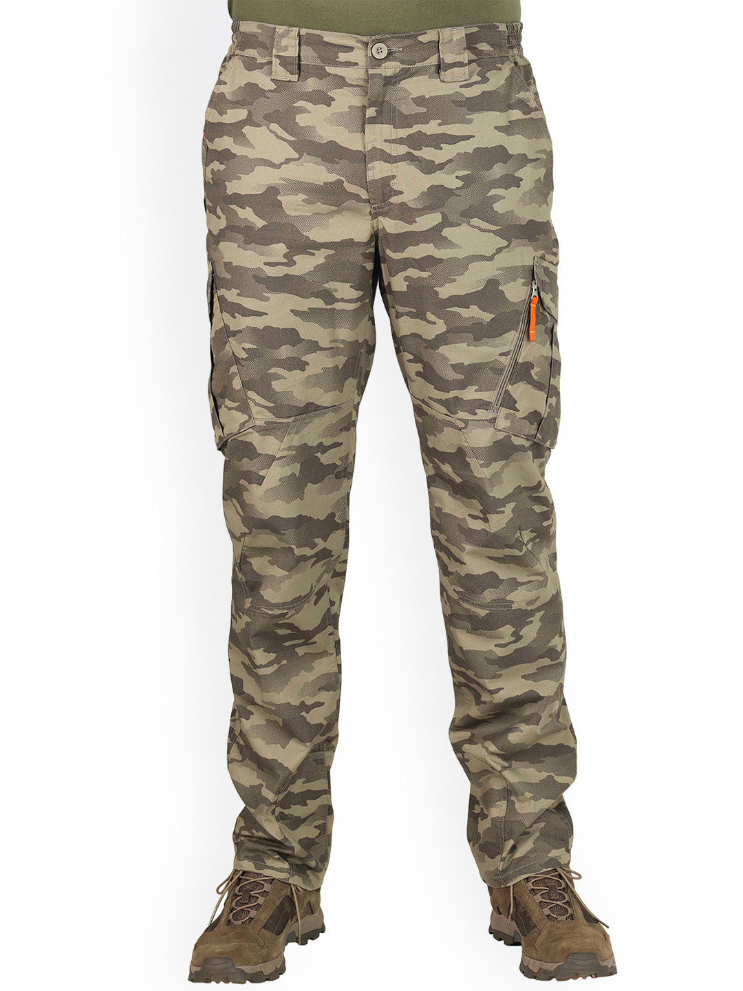 Decathlon SOLOGNAC - Men Green Camouflage Regular Fit Hiking Cargo