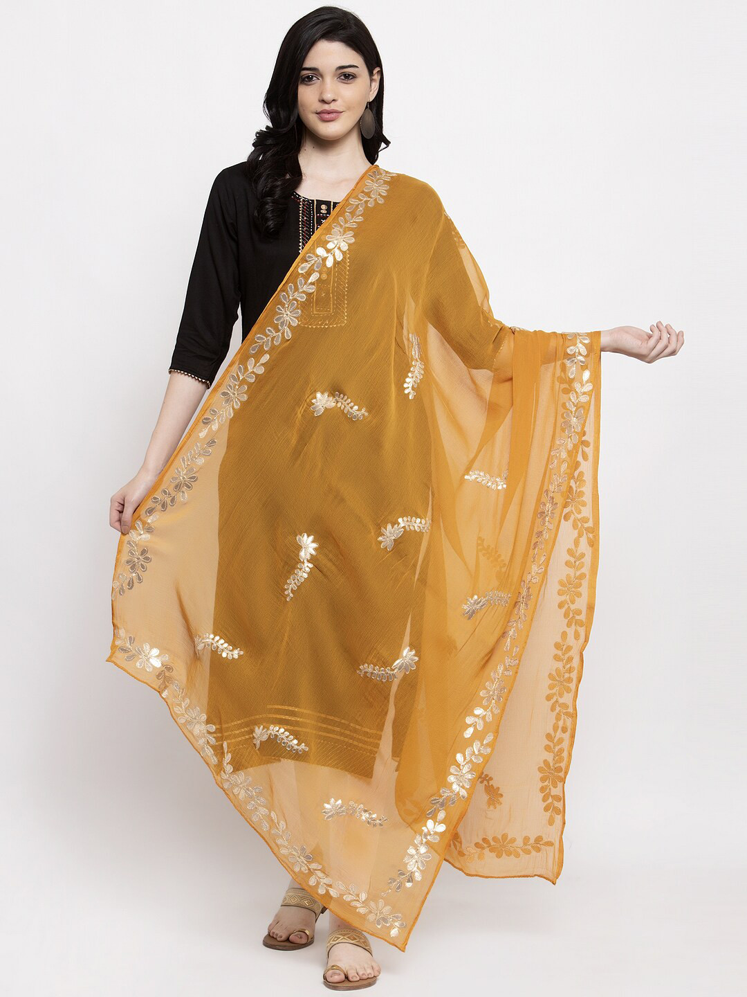 Clora Creation Mustard Yellow Woven Design Dupatta