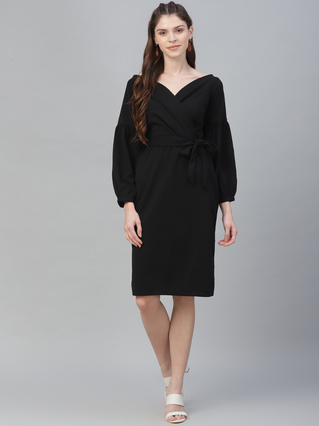 Athena Black V-Neck Wrap Dress