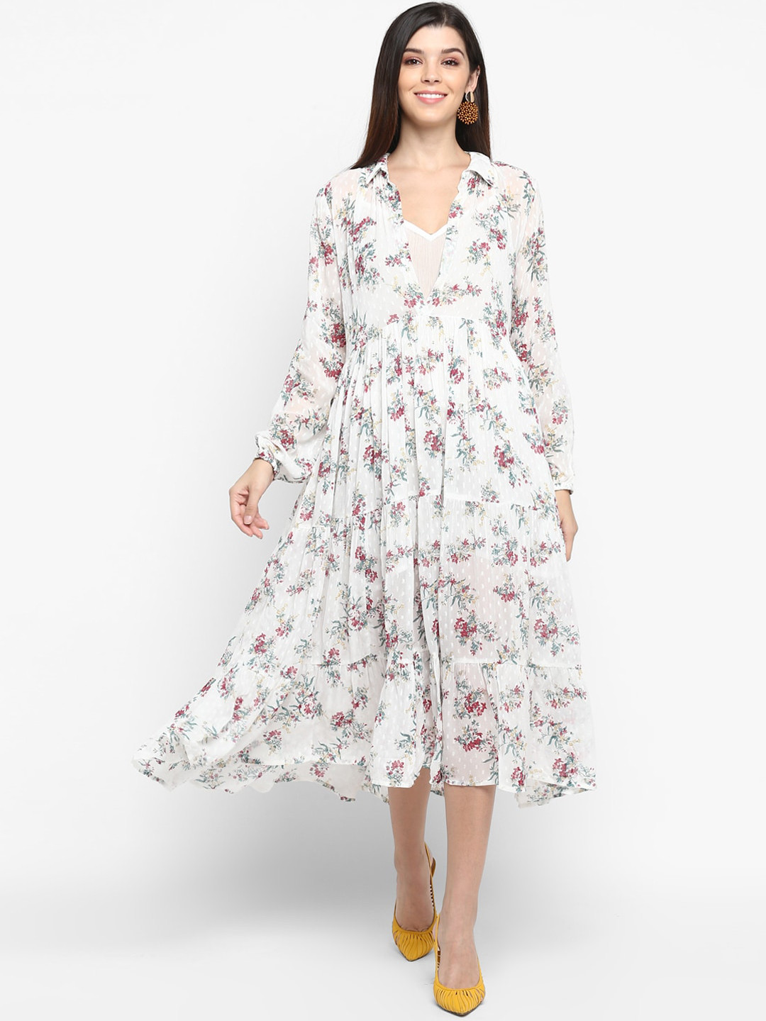 Aditi Wasan White & Pink Floral Midi Dress
