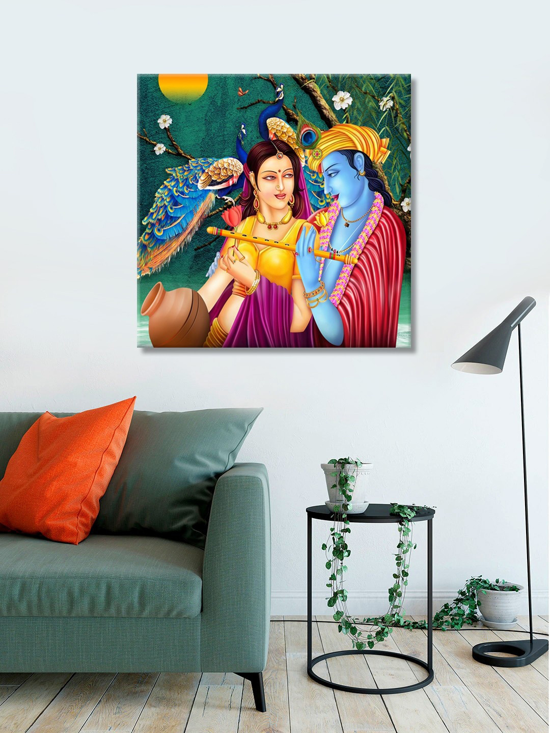 999Store Multicolored Printed Radha Krishna Canvas Wall Art