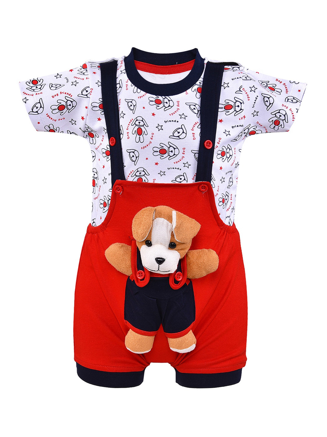 Wish Karo Unisex Kids Red Dungarees With T-Shirt