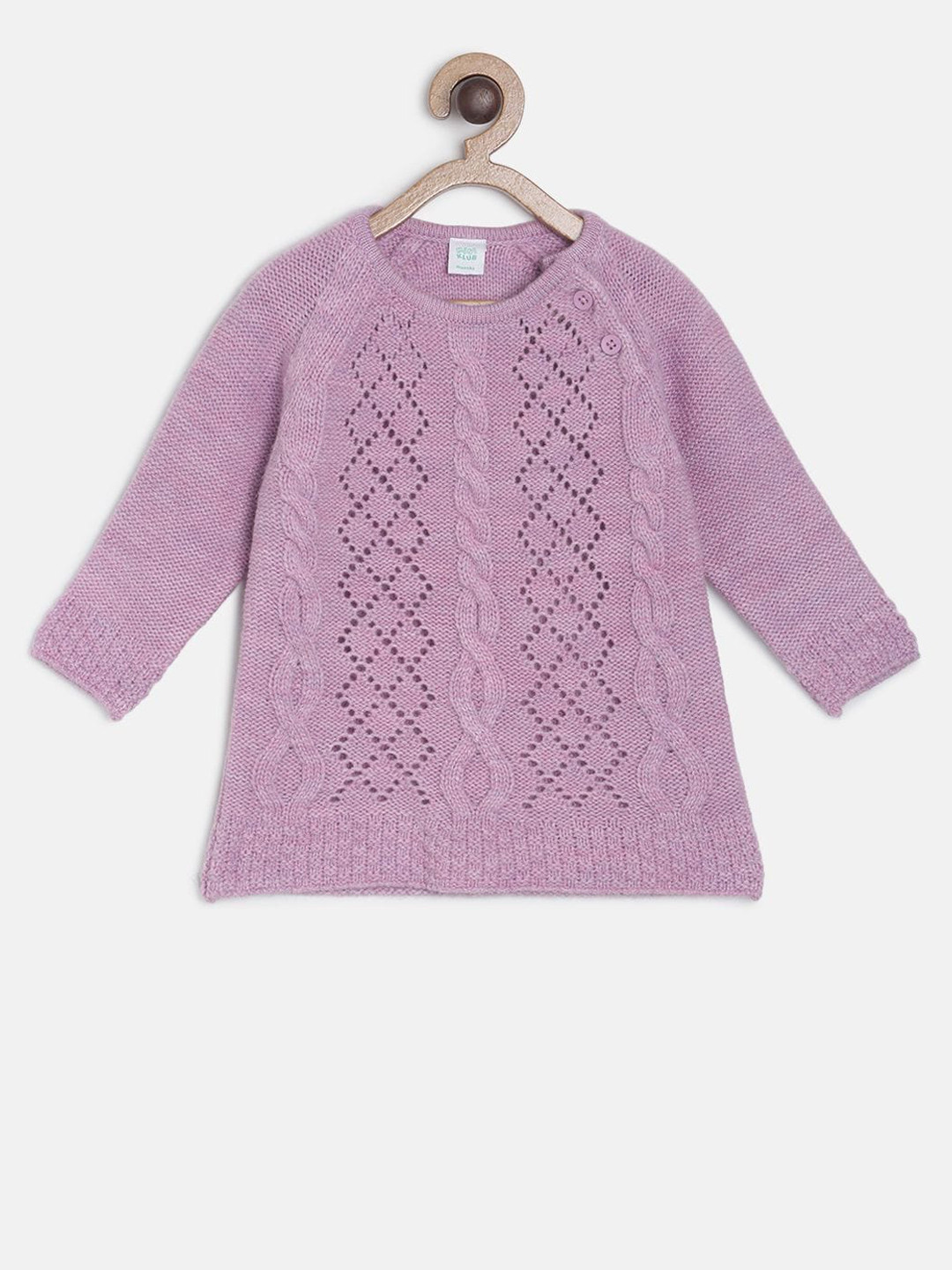 MINI KLUB Girls Pink Self Design Pullover Sweater