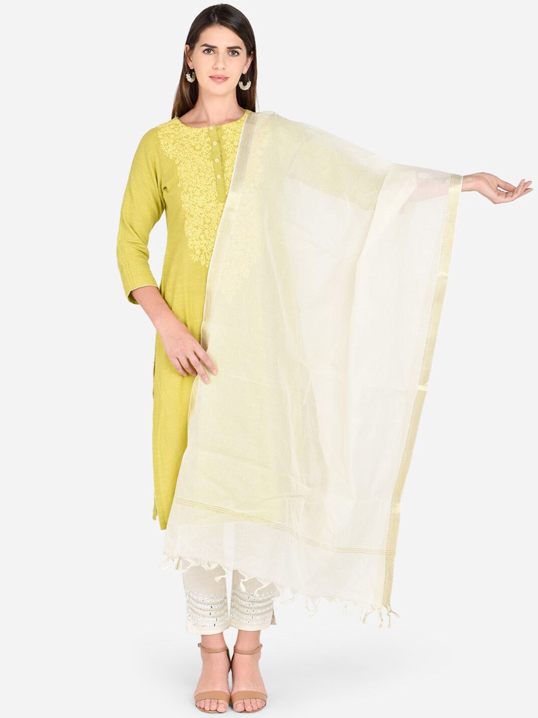 Cotton Dupatta Bazaar Cream-Coloured Solid Cotton Dupatta