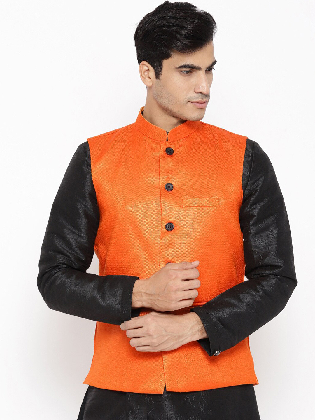 Vastraa Fusion Men Orange Solid Nehru jacket