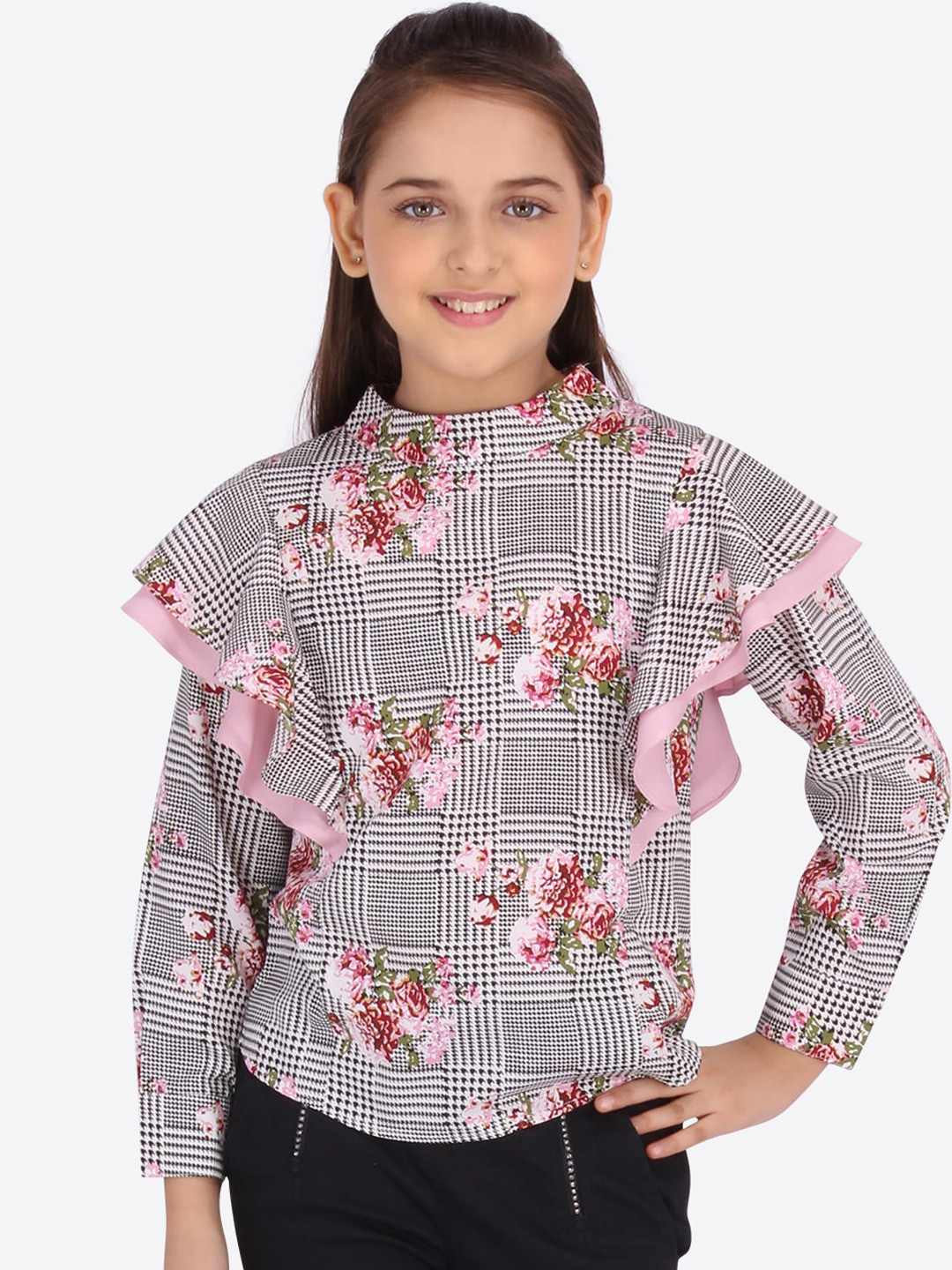 CUTECUMBER Girls Black Checked Top