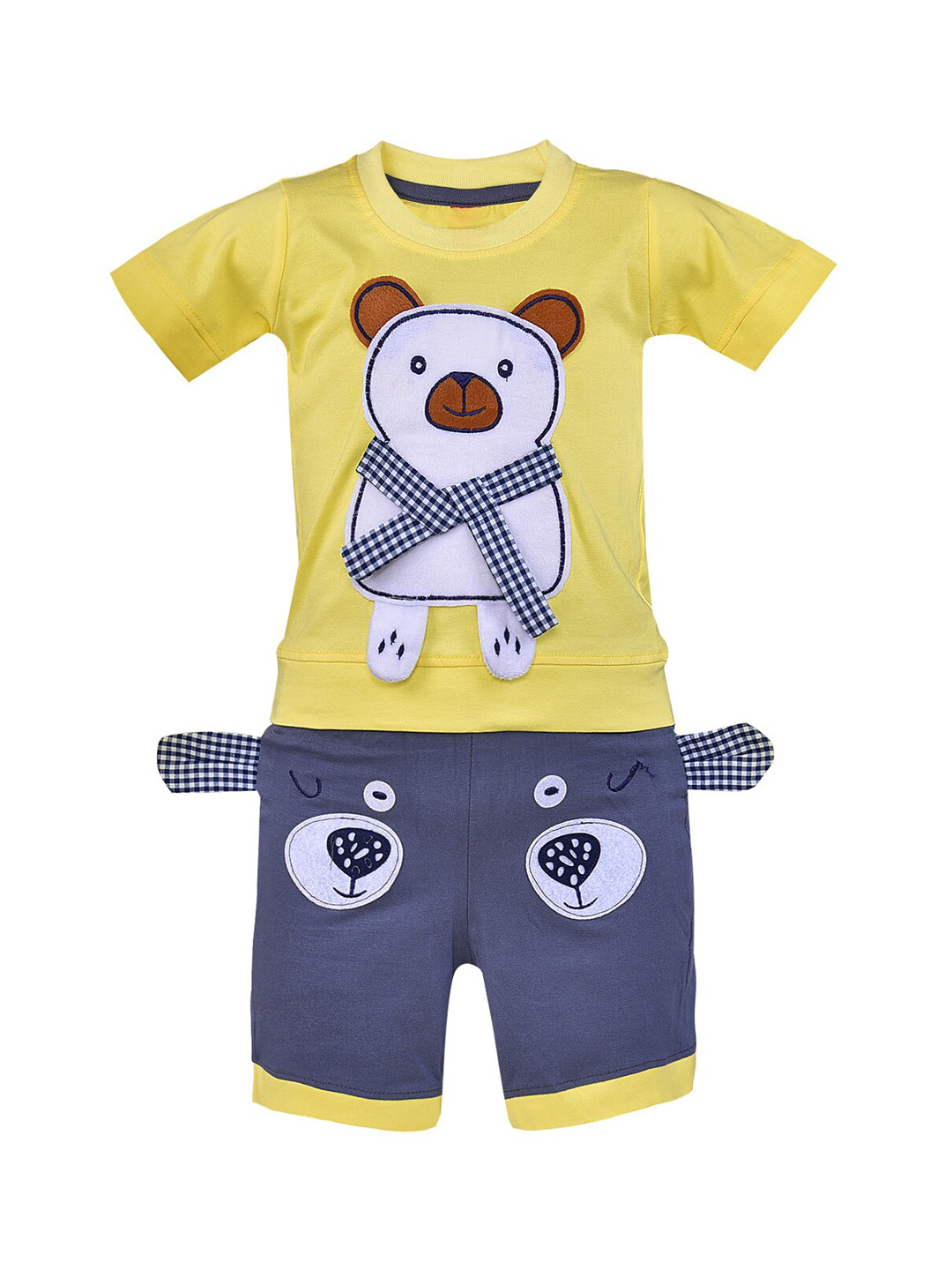 Wish Karo Kids Yellow & Grey Printed T-shirt with Shorts