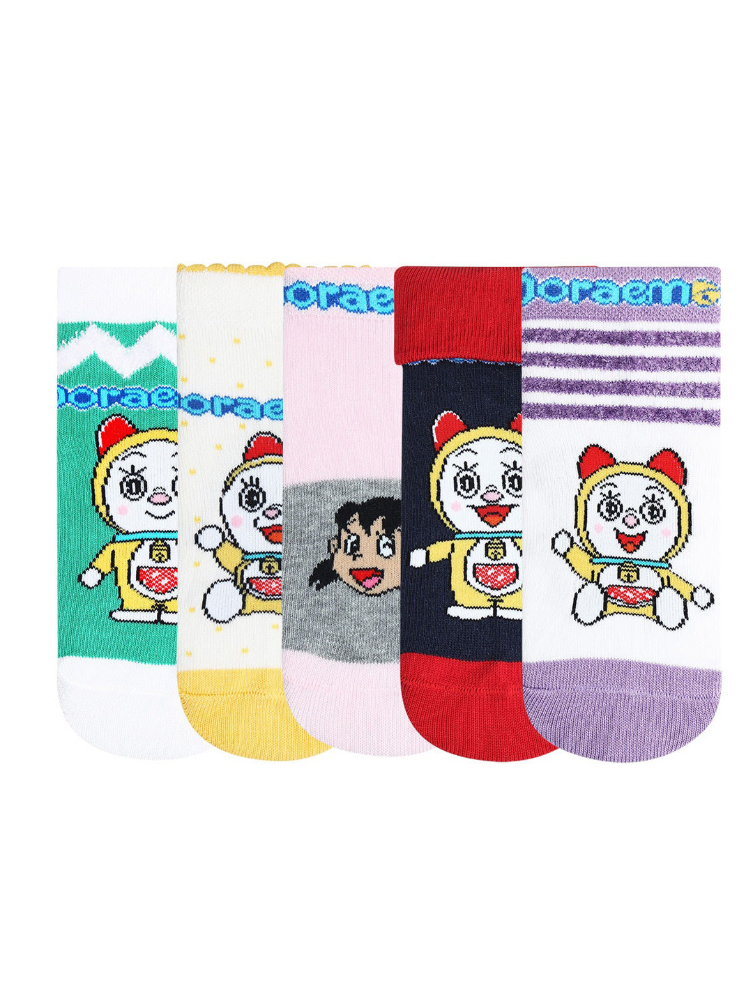 Bonjour Infant Kids Pack of 5 Assorted Ankle-Length Doraemon Socks