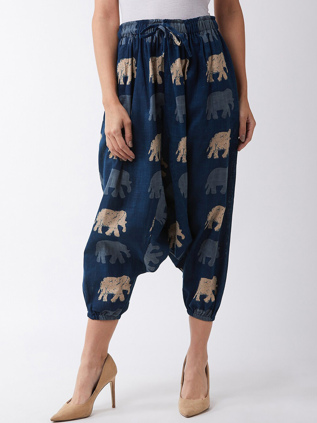 InWeave Women Blue & Cream Printed Harem Pants