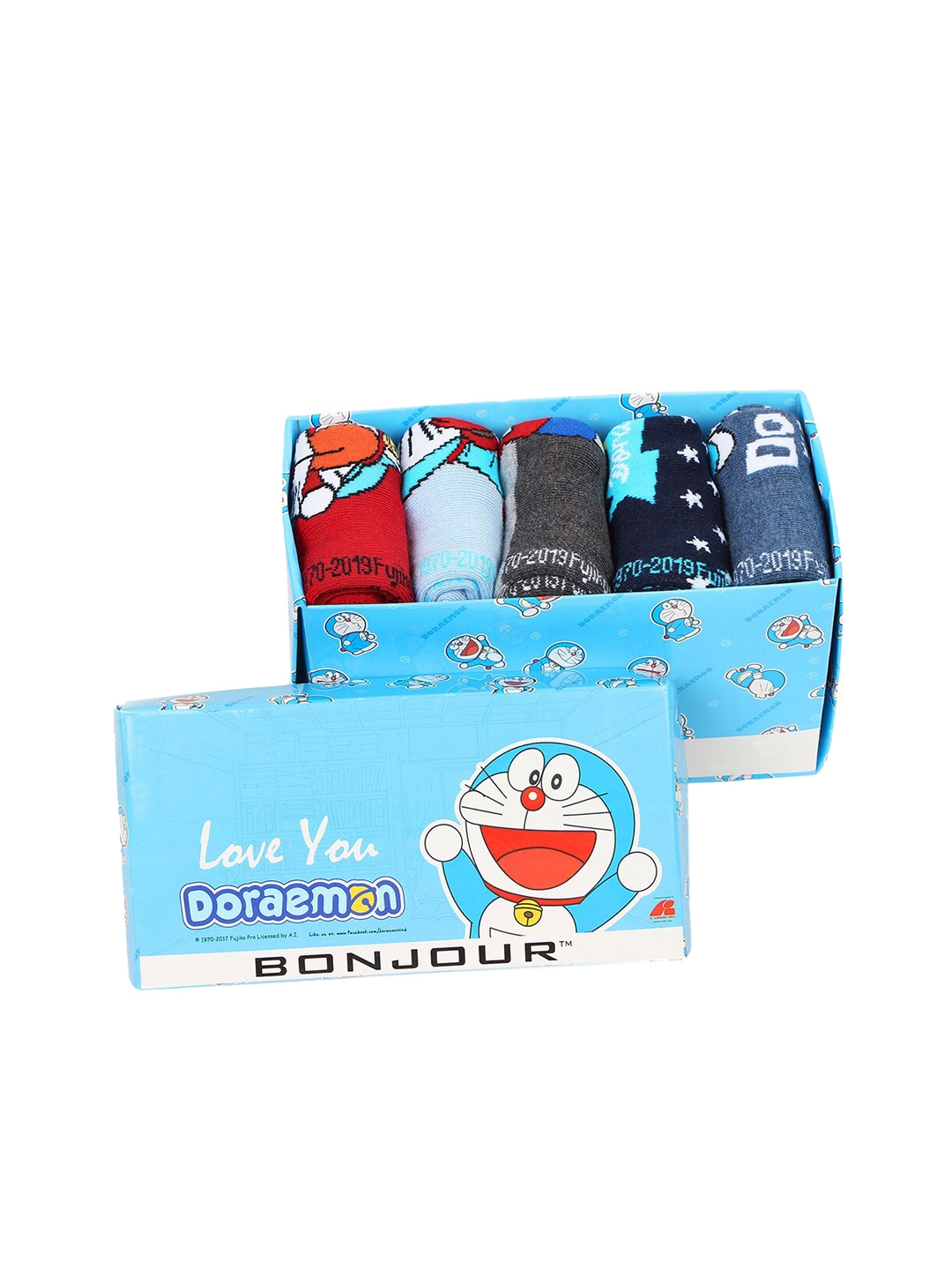 Bonjour Kids Pack of 5 Assorted Doraemon Crew Length Socks