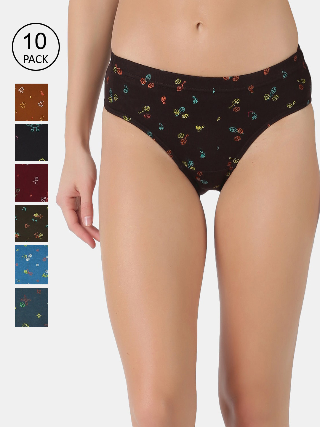 Dollar Lehar Super Combed Cotton Women Printed Hipster Panty - Pack of 10 - Assorted