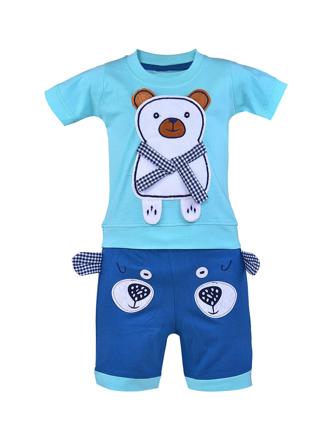 Wish Karo Unisex Kids Blue & Navy Blue Printed T-shirt with Shorts