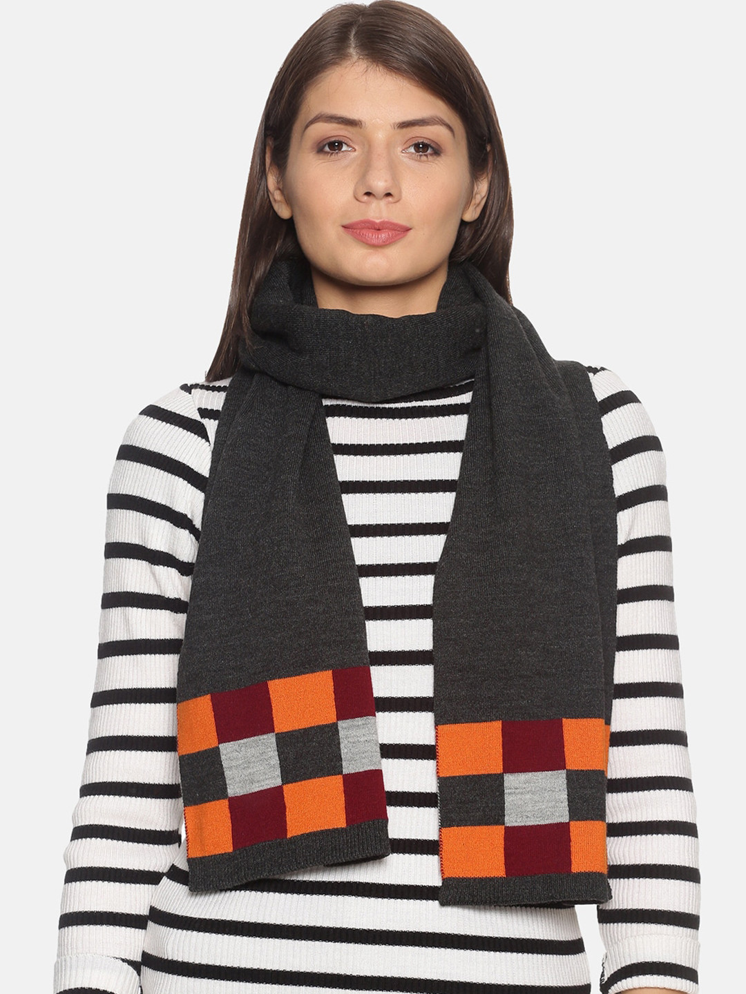 513 Women Charcoal Grey Solid Muffler