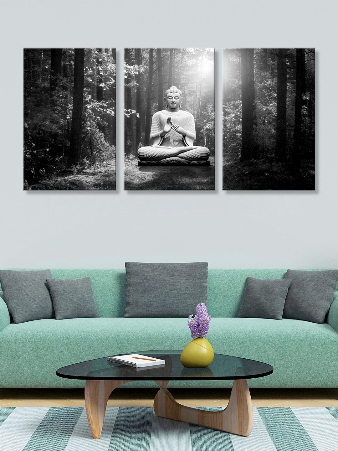 999Store Buddha Canvas 3 Piece Wall Rectangle Paintings Wall Art - 30 x 18In