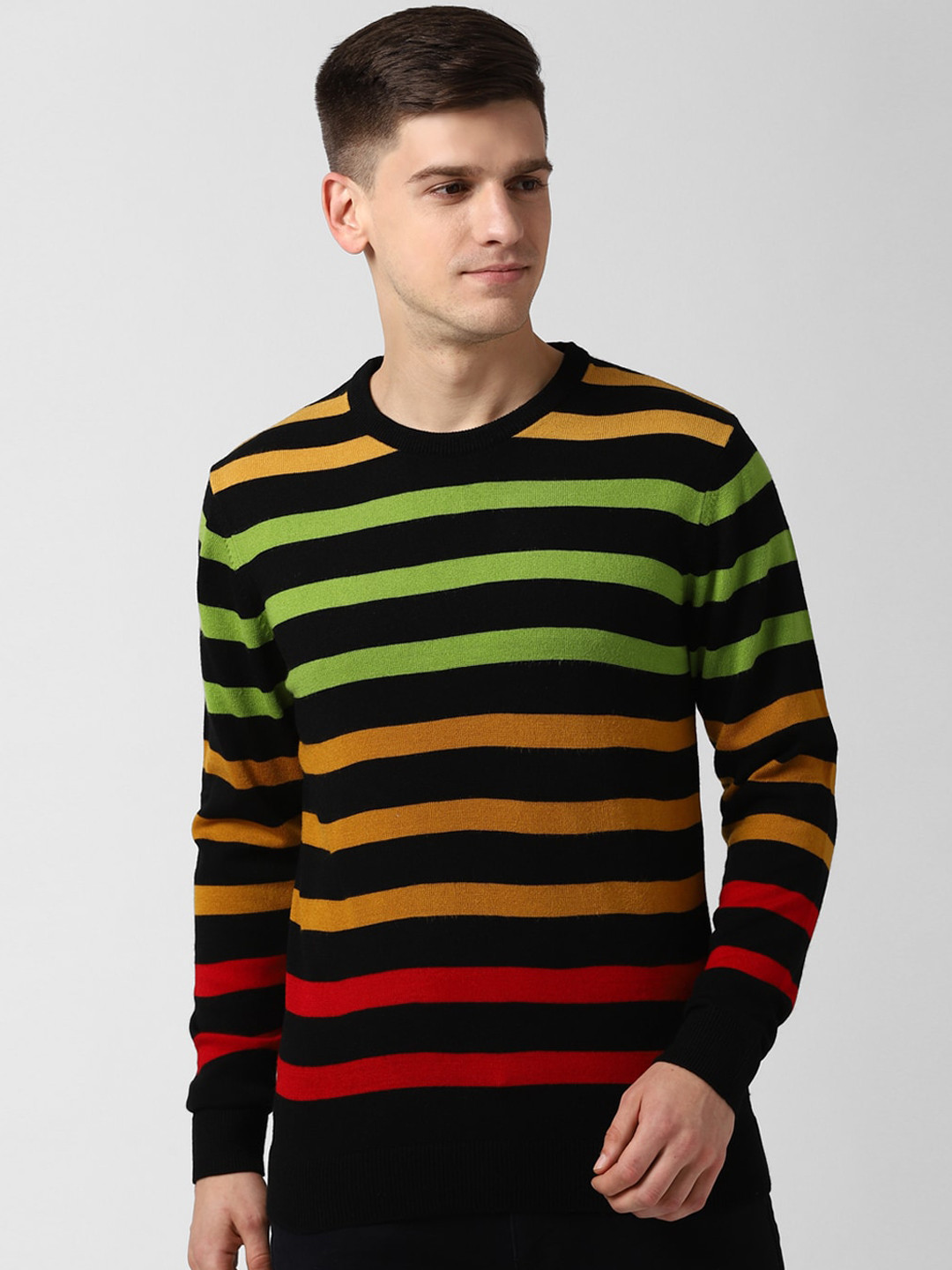 Peter England Casuals Men Multicoloured Striped Pullover Sweater