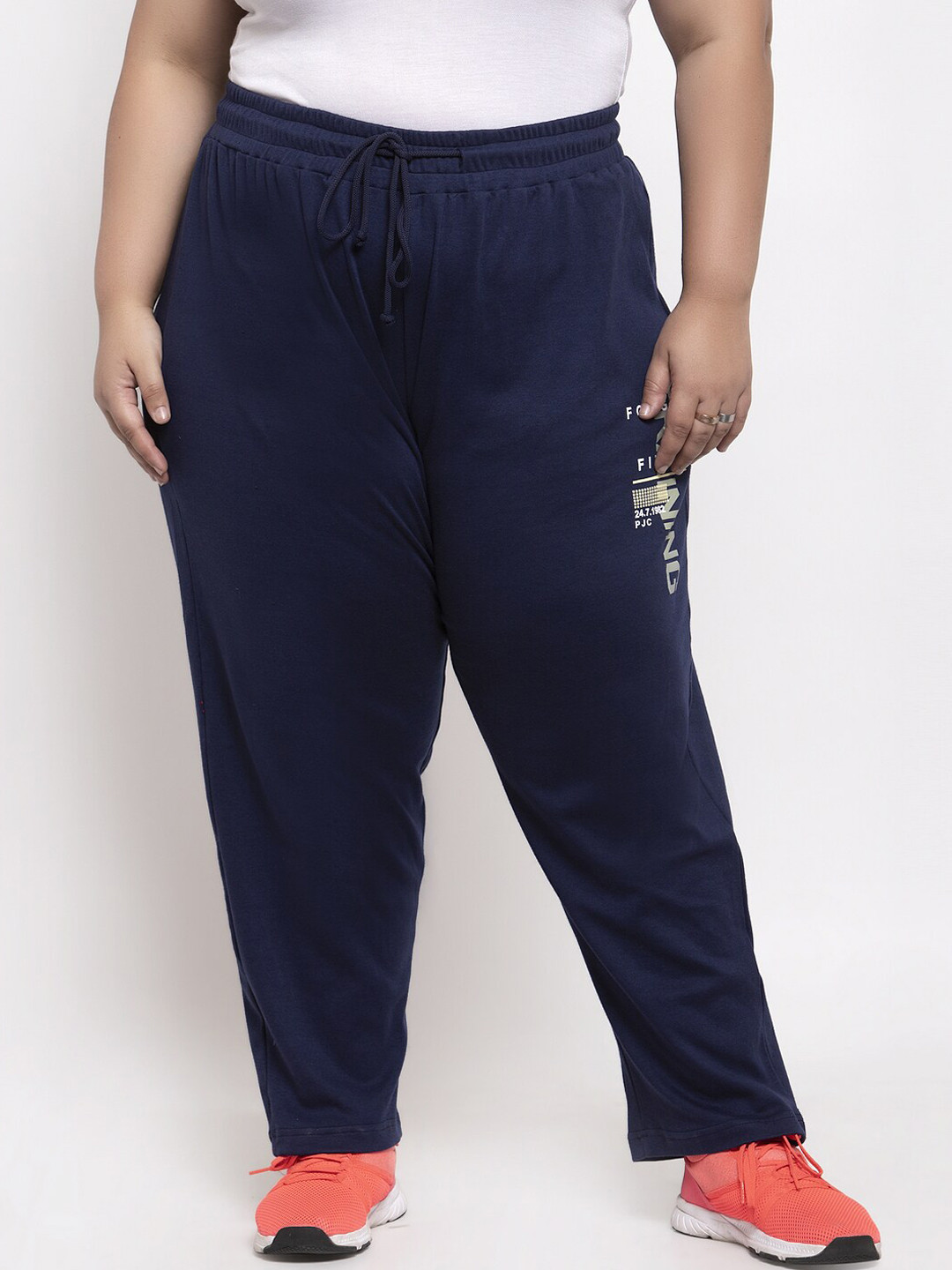 plusS Women Navy Blue Typography Regular Track Pants