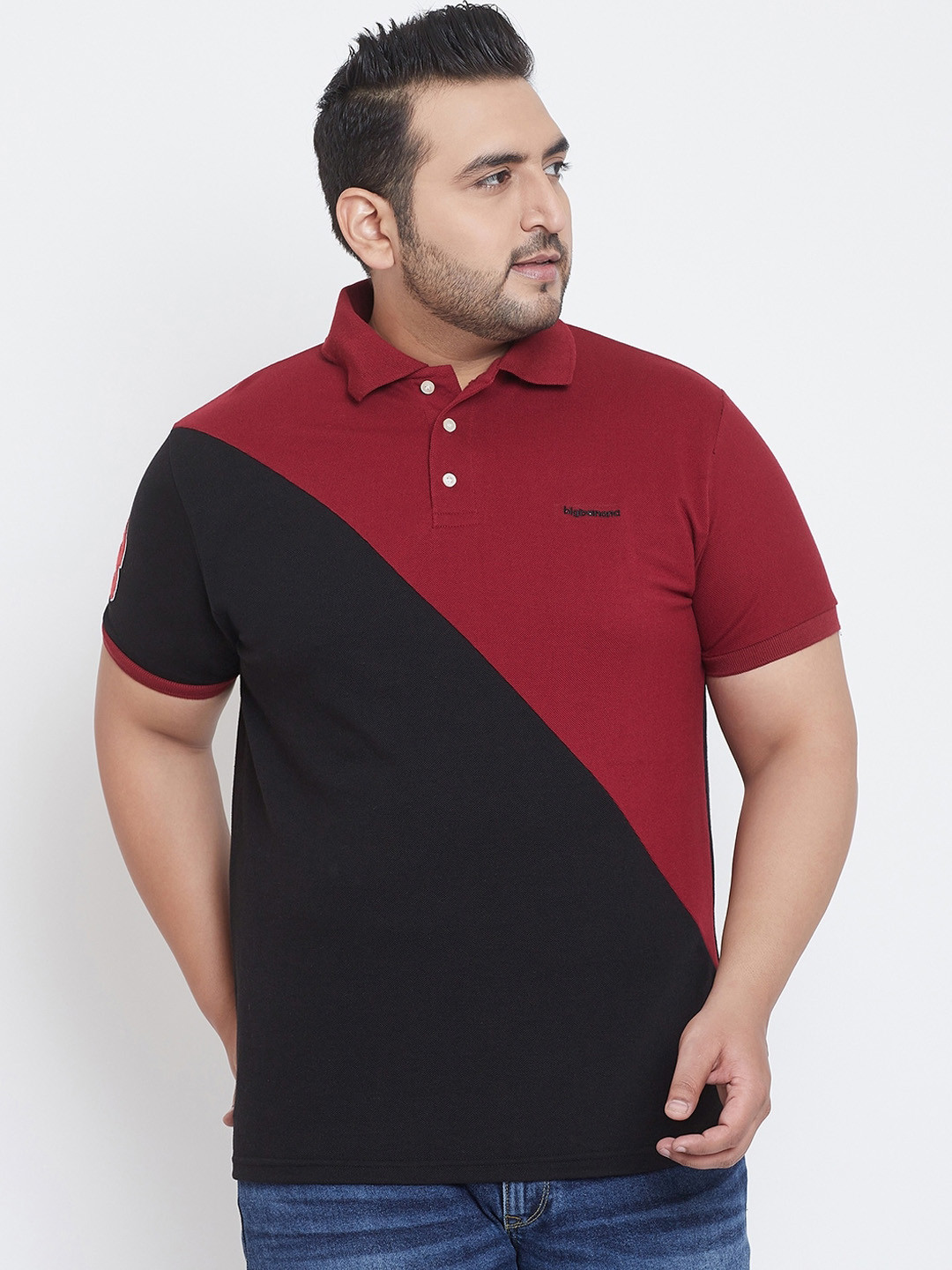 bigbanana Men Maroon Colourblocked Polo Collar T-shirt