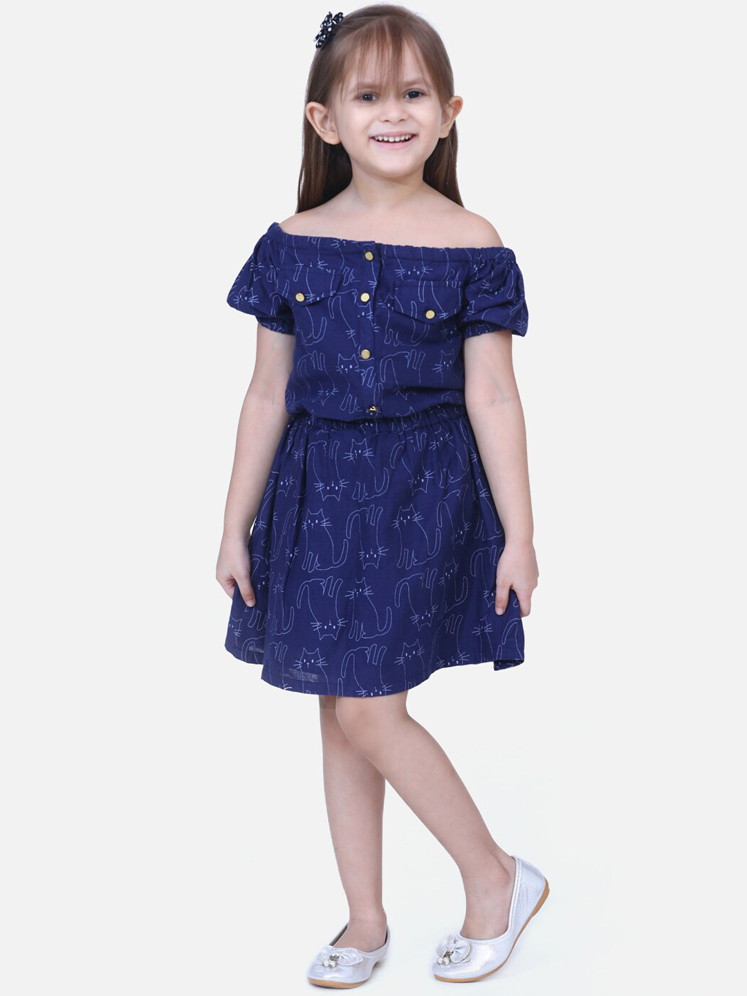 Fairies Forever Girls Blue Printed A-Line Dress