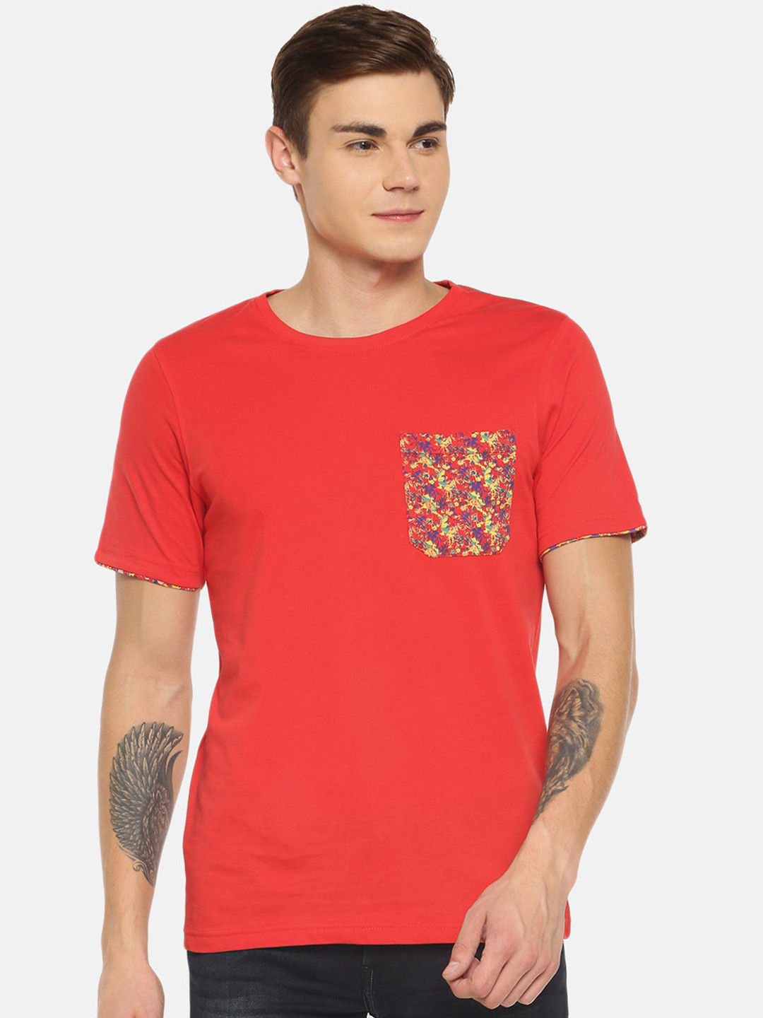 Dollar Men's Cotton Solid Tshirt with Printed Pocket