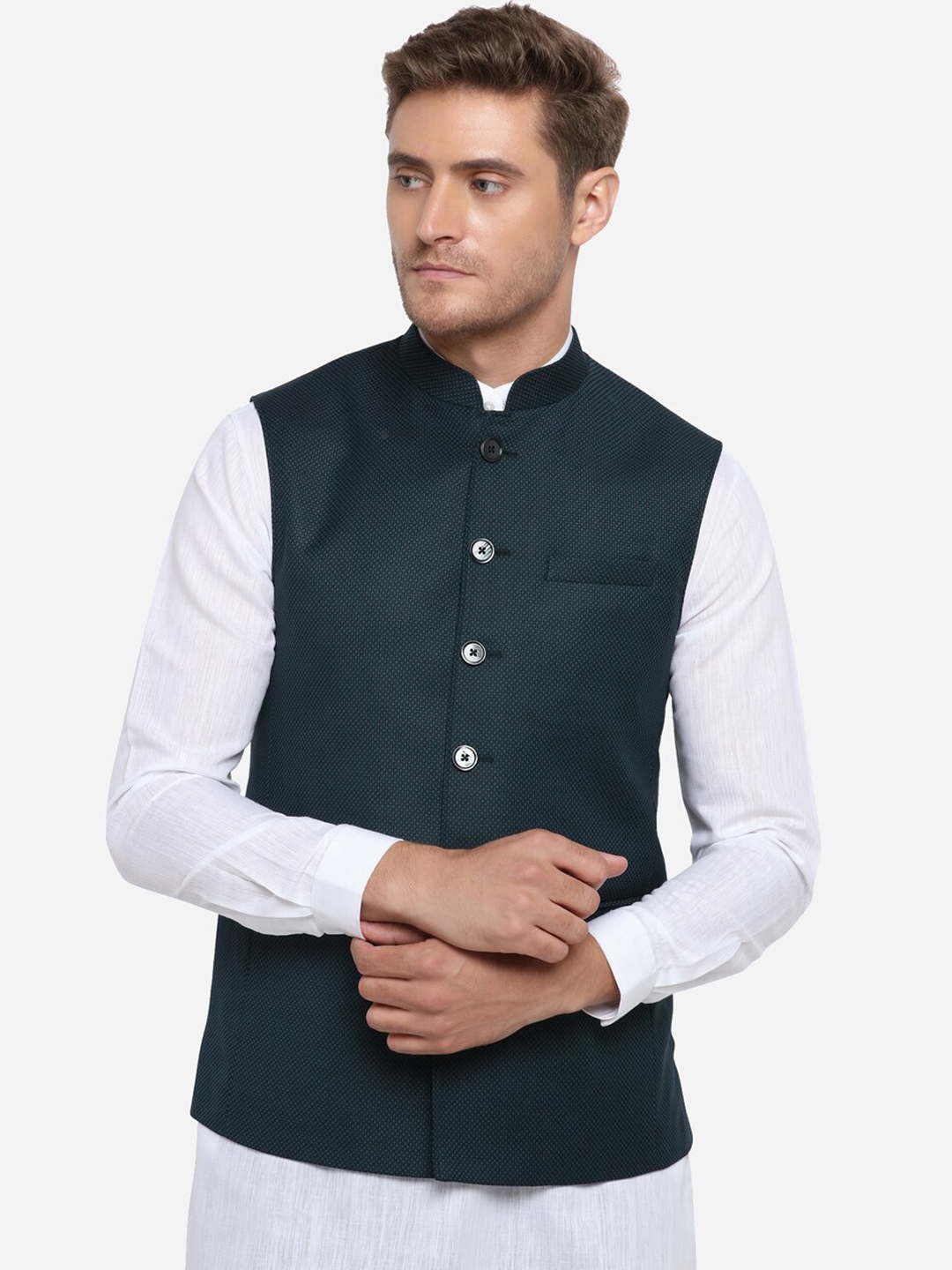 Jade blue nehru jacket hot sale