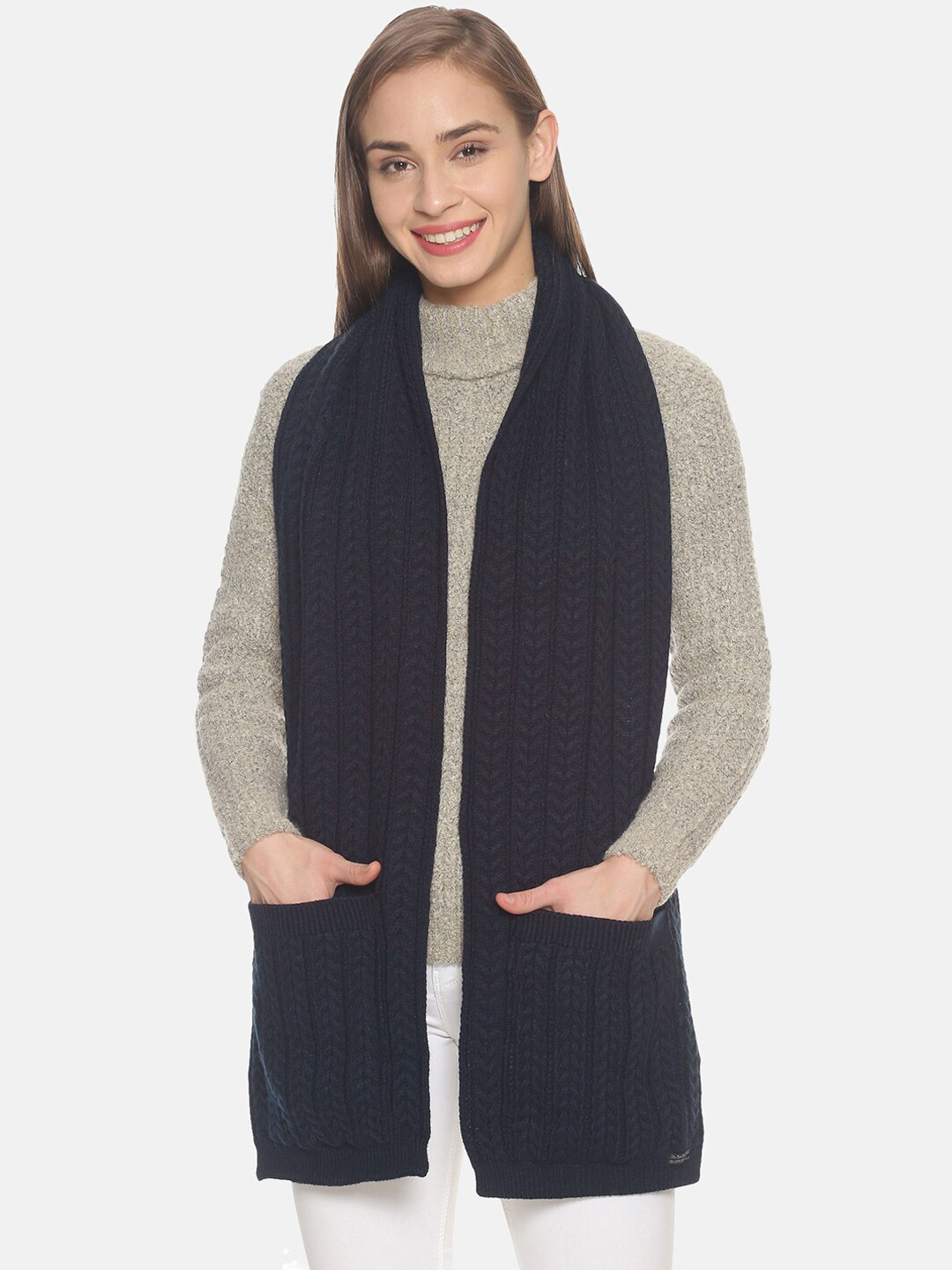 513 Women Navy Blue Self-Design Mufflers