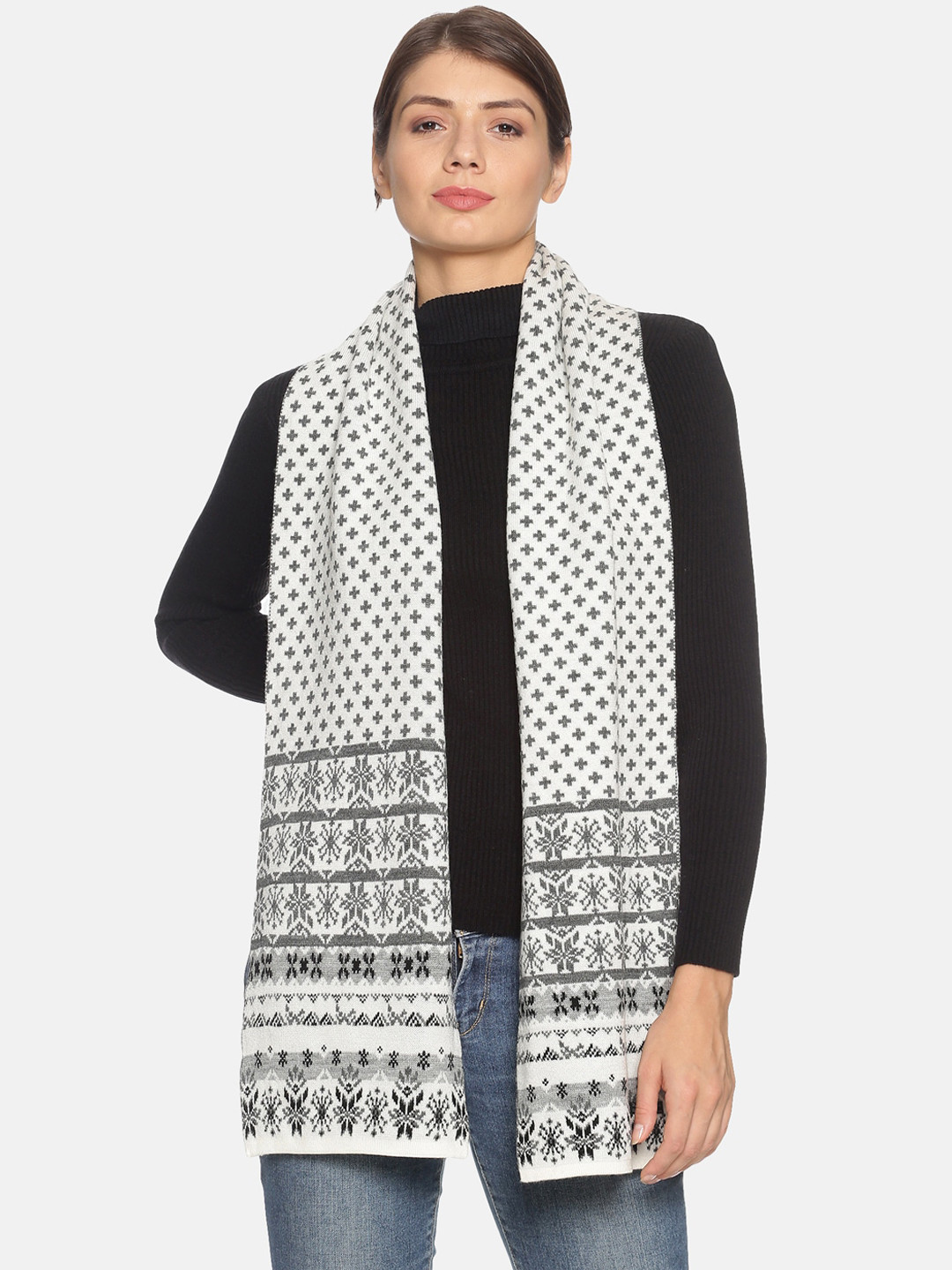 513 Women White Printed Muffler