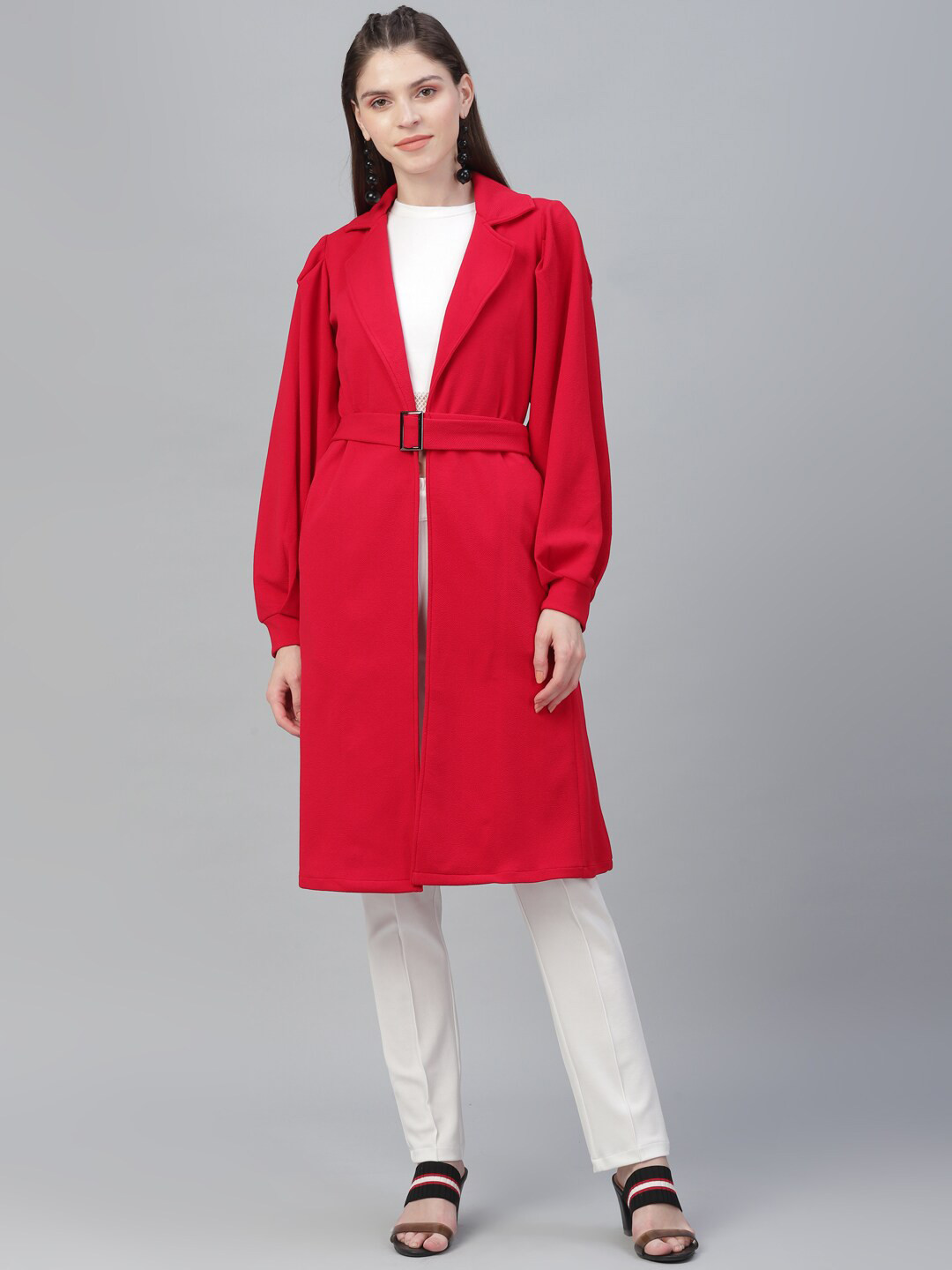 Athena Women Red Solid Tie-Up Shrug