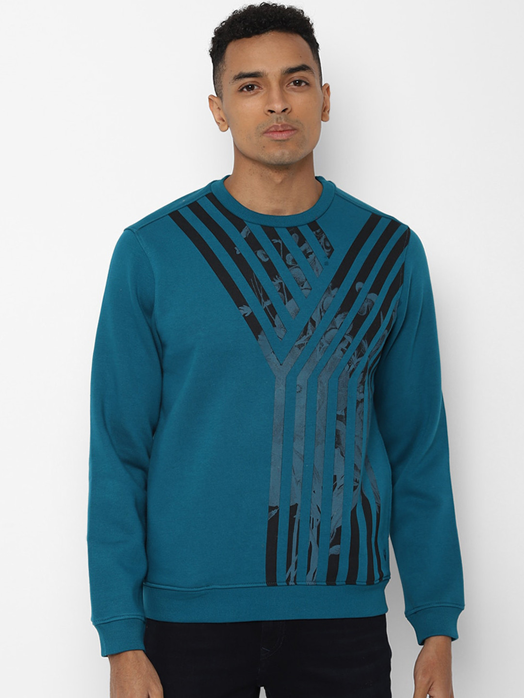 Allen Solly Men Teal Blue & Black Printed Sweatshirt