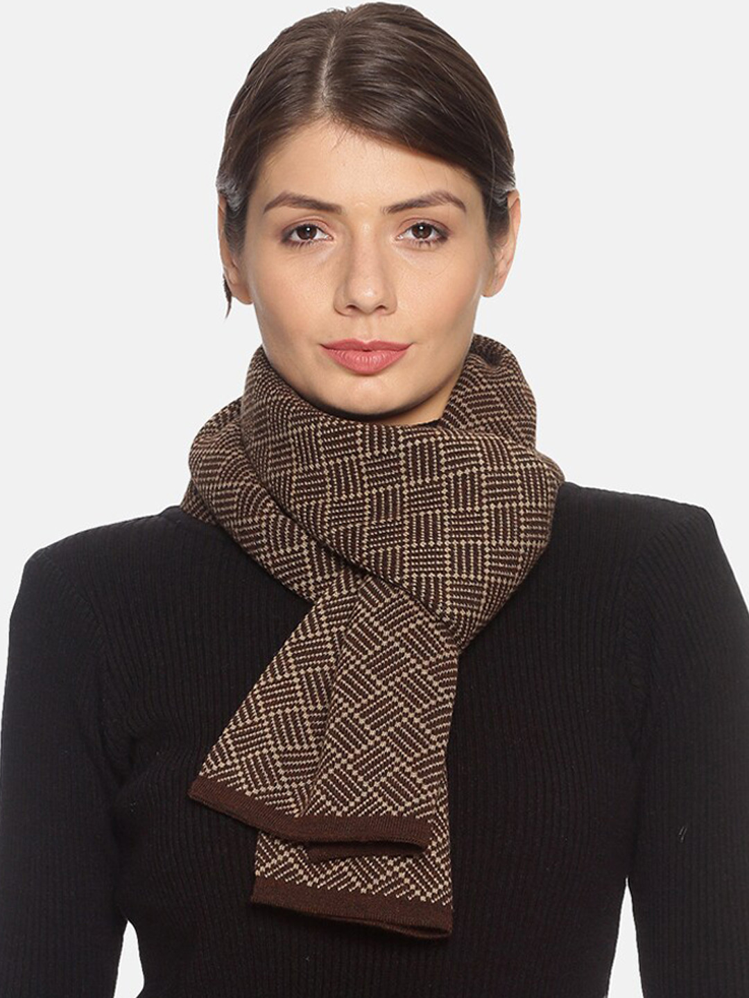 513 Women Coffee Brown Checked Muffler
