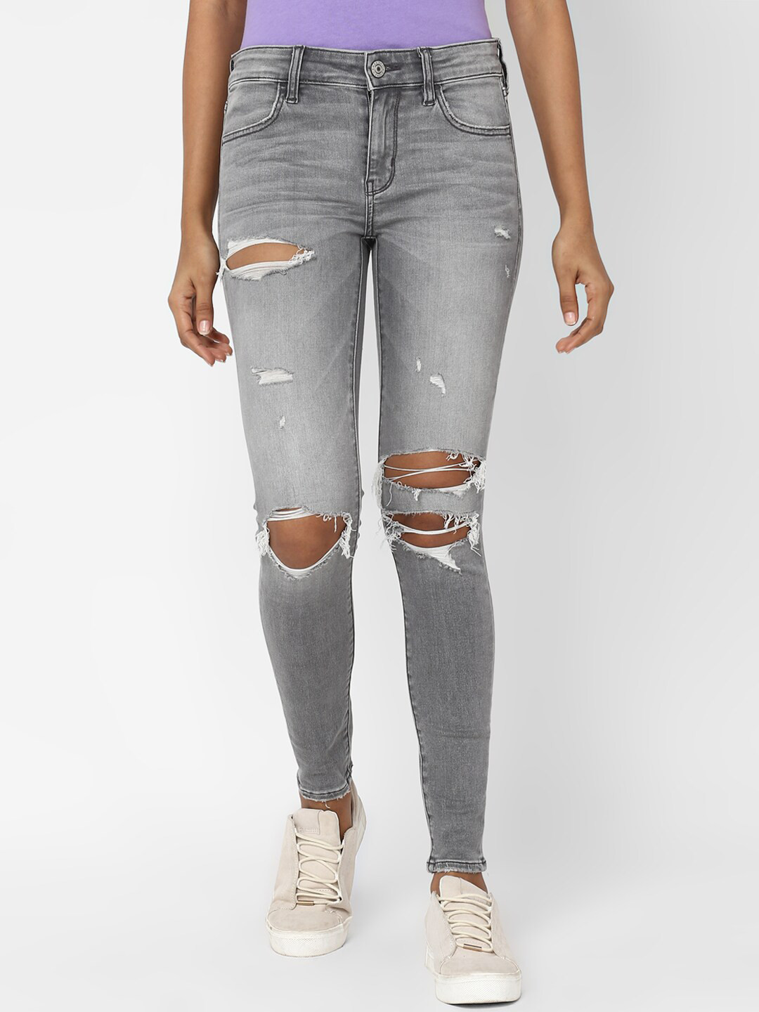 AMERICAN EAGLE OUTFITTERS Women Grey Solid Jeggings