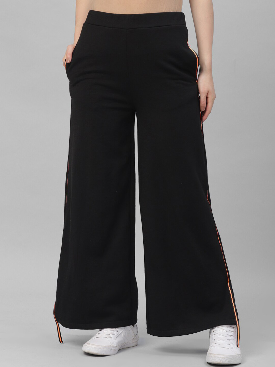 Athena Women Black Solid Boot-Cut Track Pants