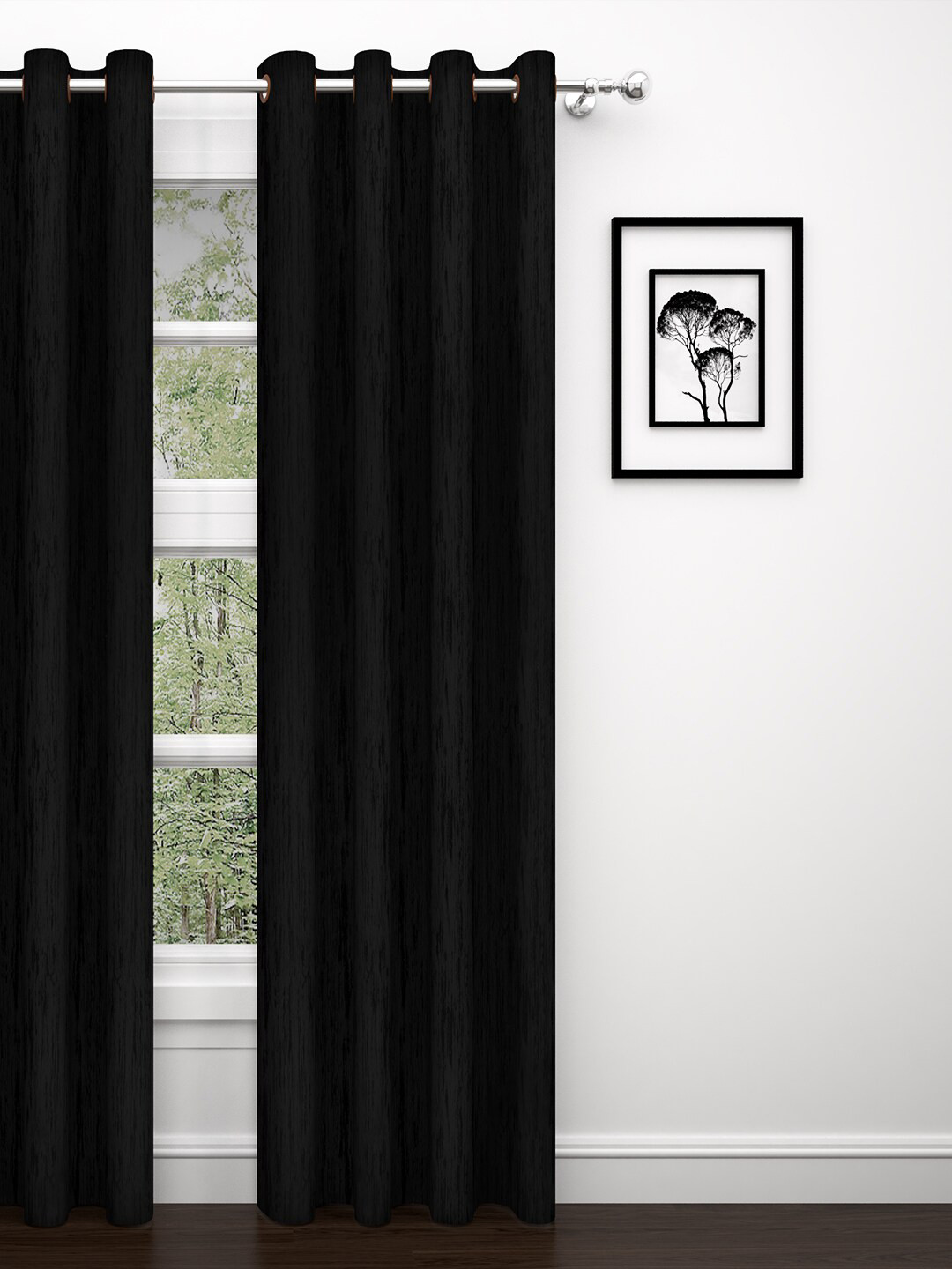 PAVO Black Single Jacquard 300GSM Medium Blackout Long Door Curtain