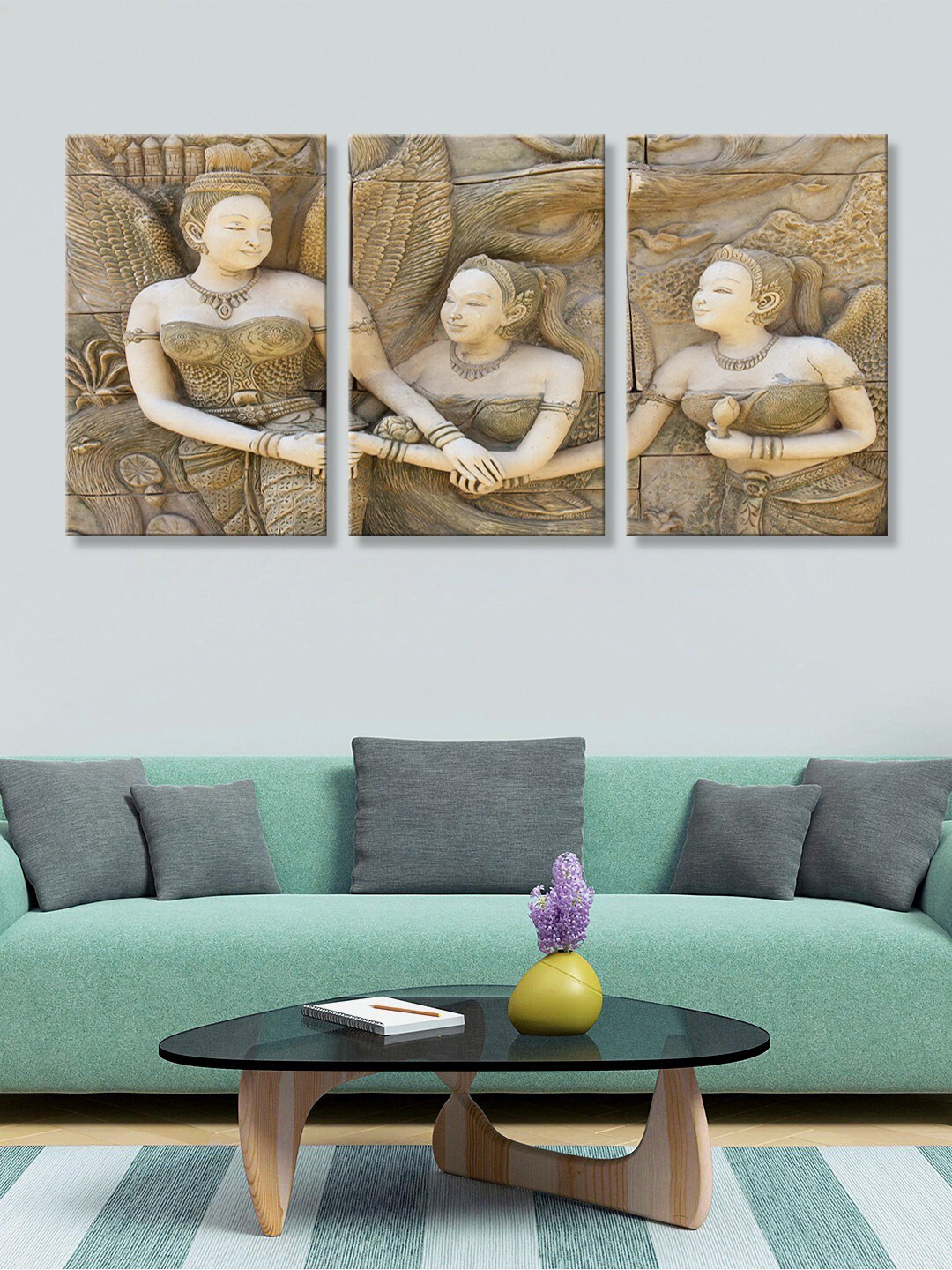 999Store Brown Canvas 3 Pcs Wall Living Room Rectangle Paintings Wall Art -30 x 17.99In