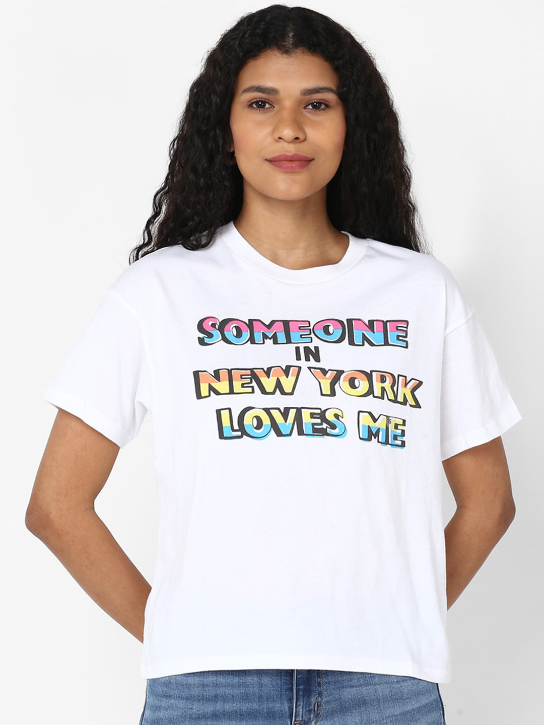 AMERICAN EAGLE OUTFITTERS Women White & Yellow Printed Round Neck T-shirt