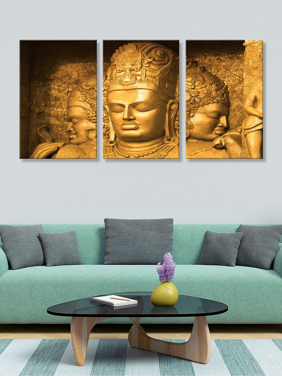 999Store Set Of 3 Golden Buddha Canvas Painting