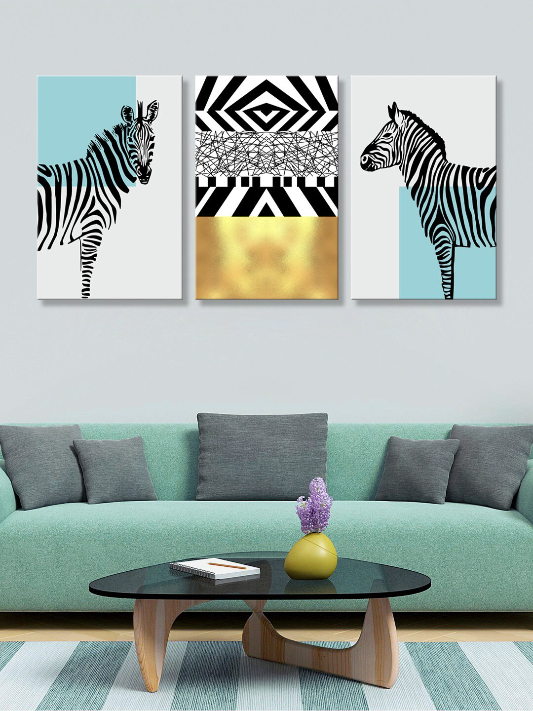 999Store Set Of 3 Black & Brown Zebra Wall Painting
