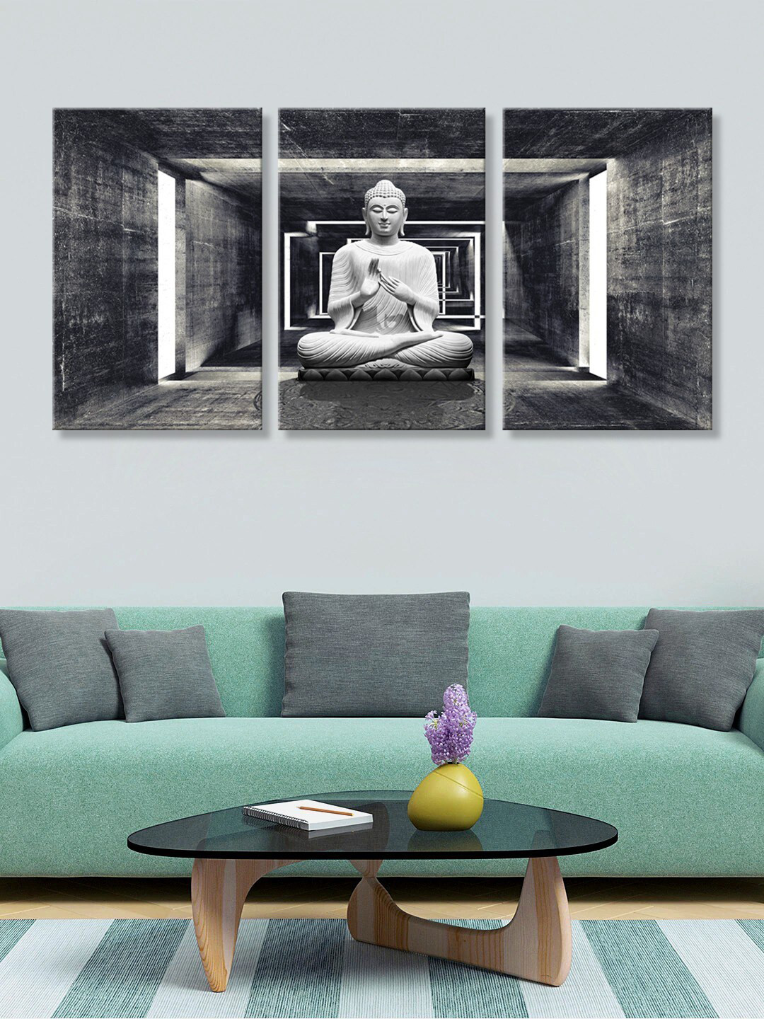 999Store Buddha Canvas 3 Piece Wall Rectangle Paintings Wall Art - 30 x 18 In