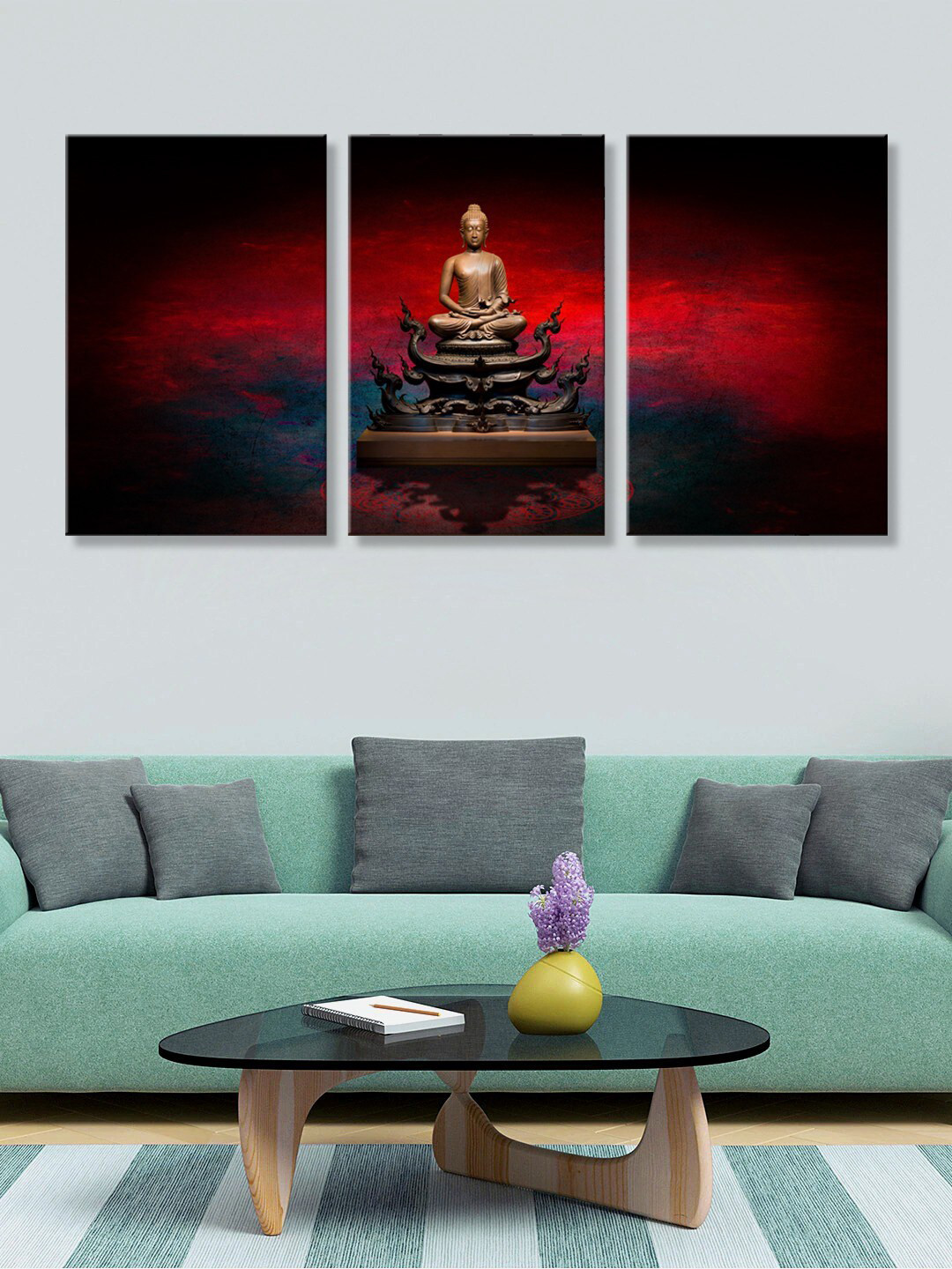 999Store Buddha Canvas 3 Piece Wall Rectangle Photographs Wall Art -30 x 18 In