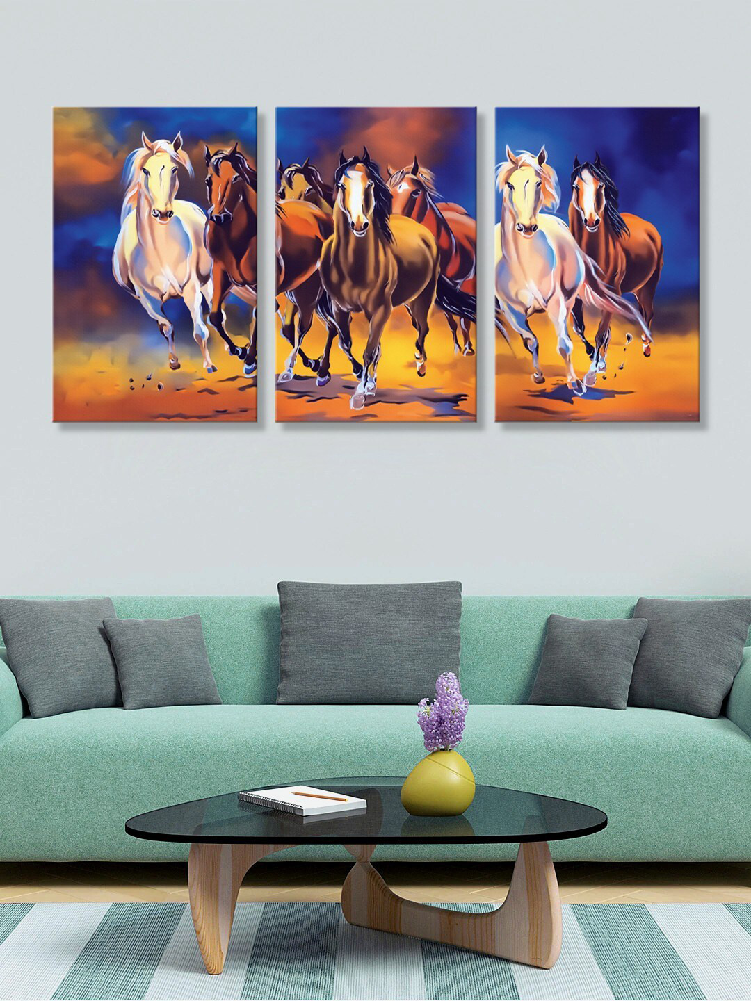 999Store Horse Canvas 3 Pcs Wall Living Room Rectangle Paintings Wall Art -30 x 17.99In