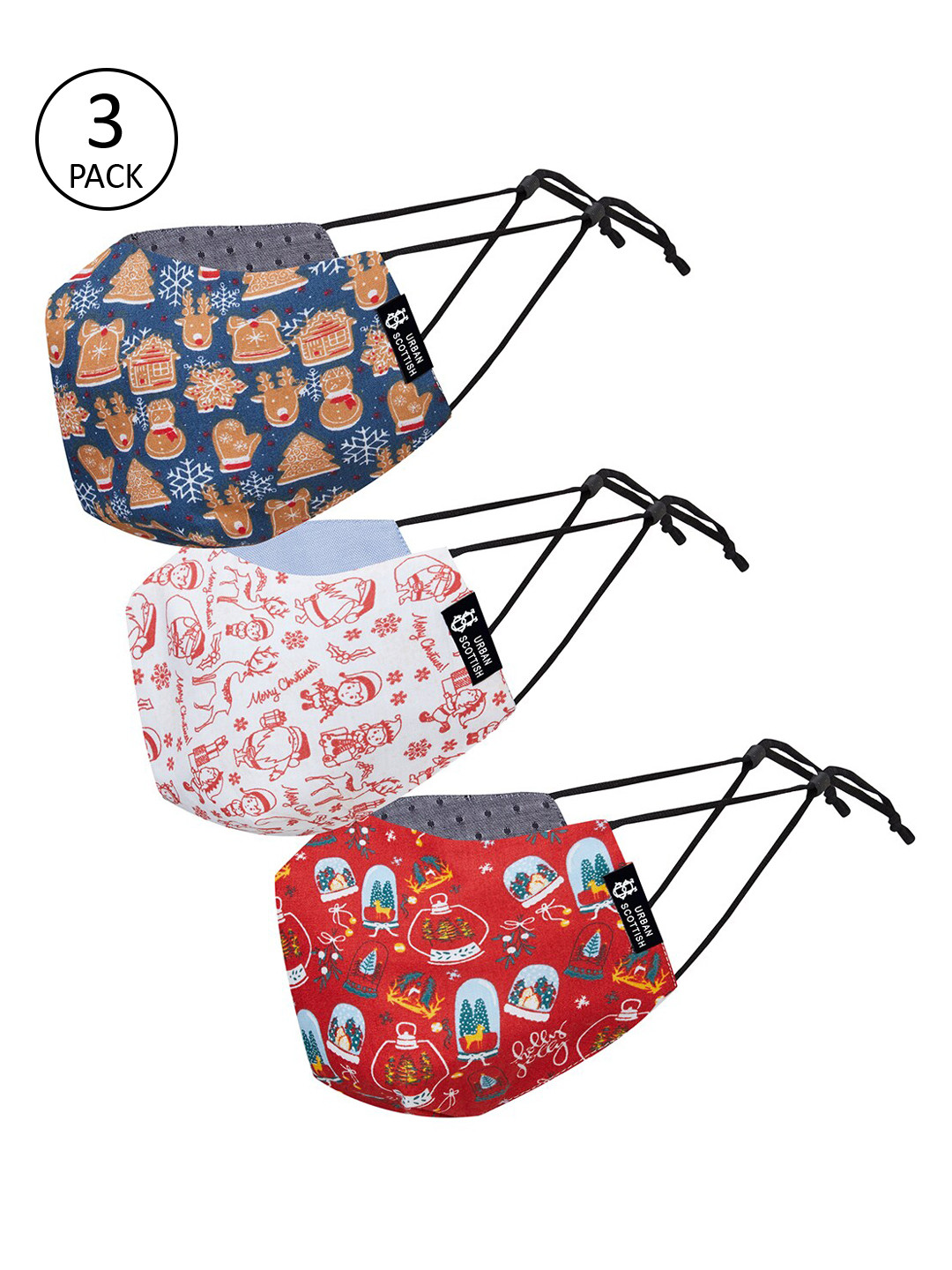 Urban Scottish Unisex Multi Colored Pack of 3 Reusable Cloth Masks