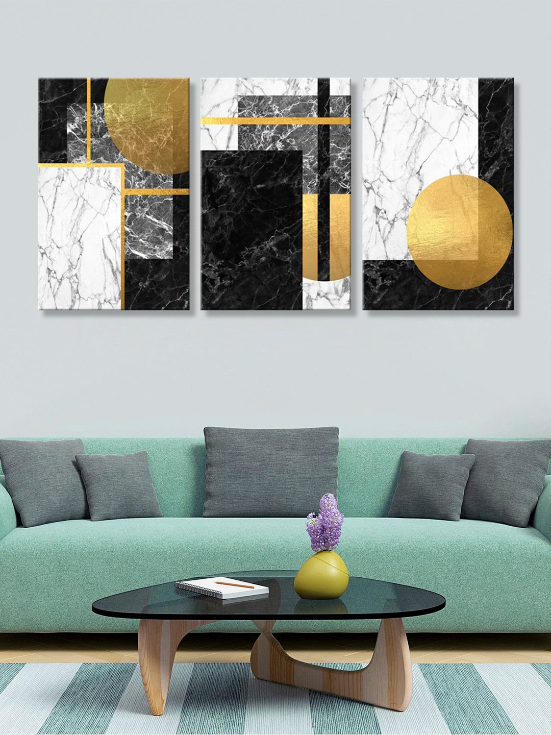 999Store Set of 3 Grey & Black Abstract Canvas Painting Wall Art