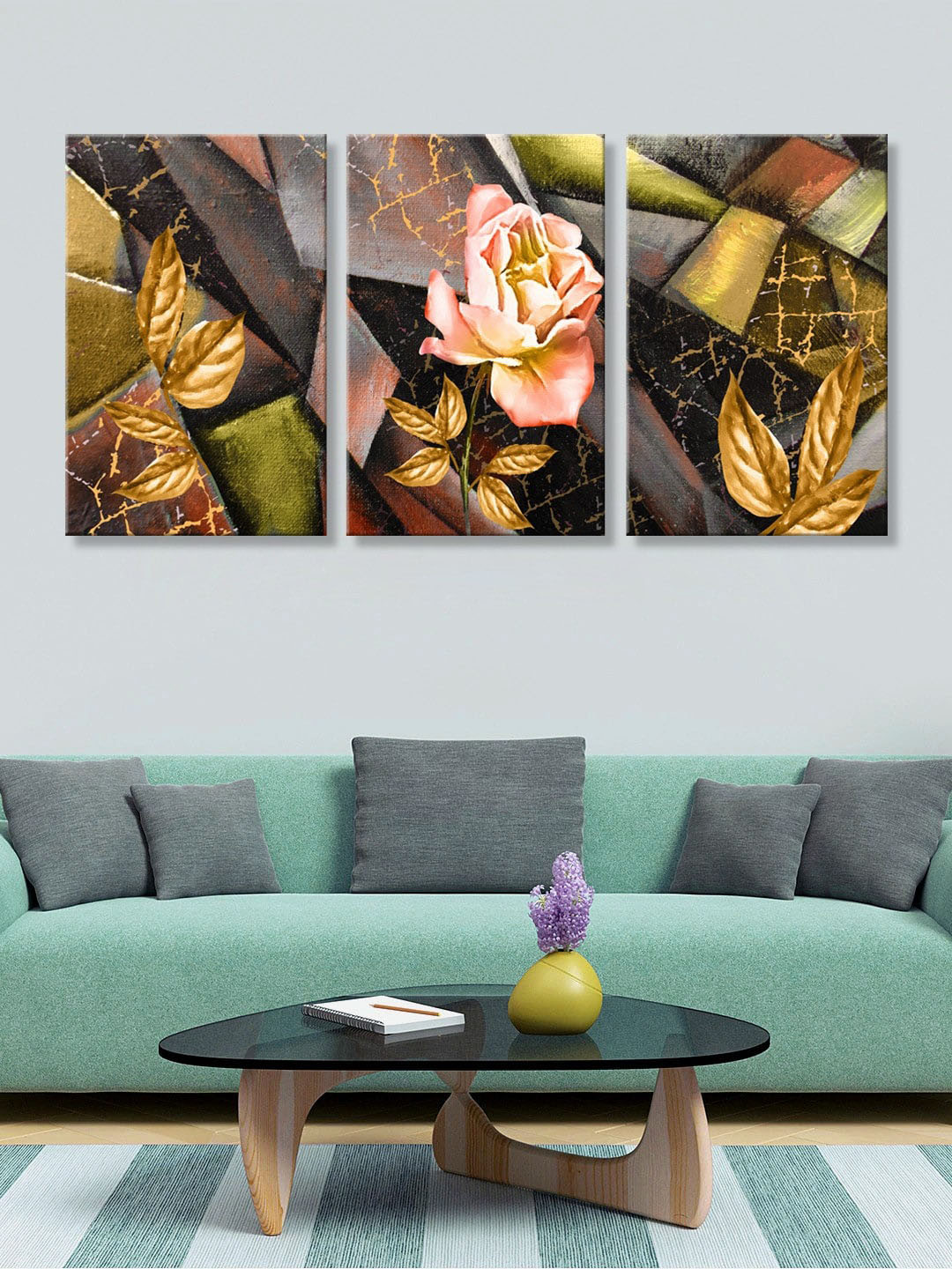 999Store Set of 3 Multicoloured Abstract Floral Canvas Painting Wall Art
