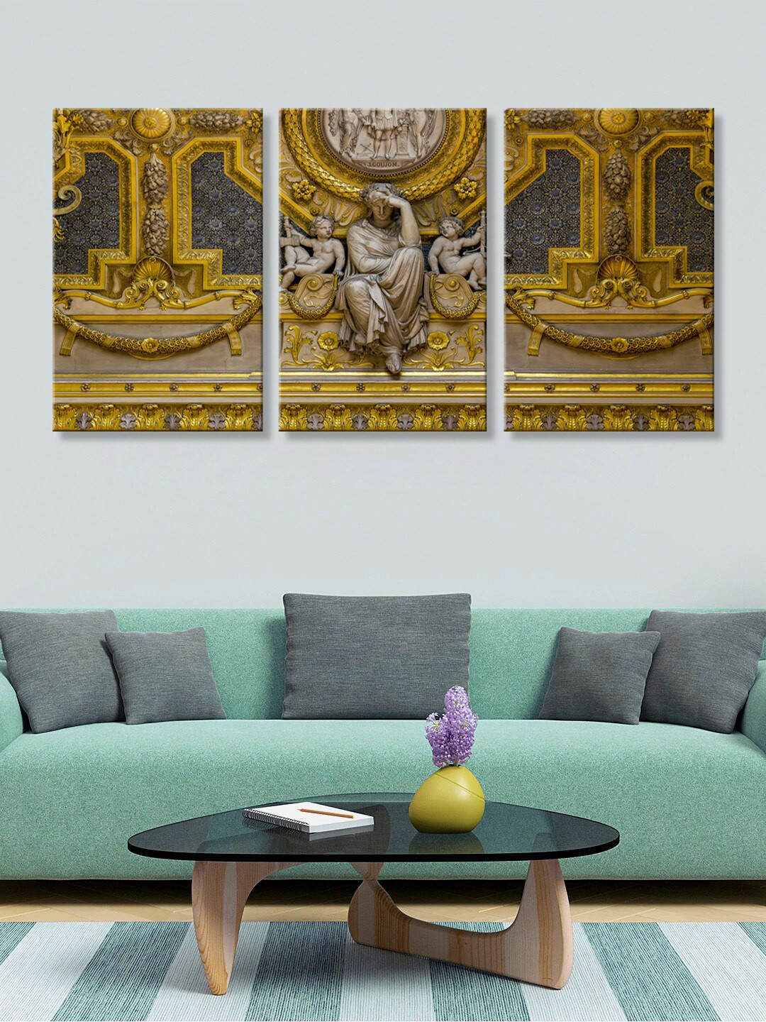 999Store Set of 3 Gold-Coloured Lord of Gods Mural Canvas Painting Wall Art