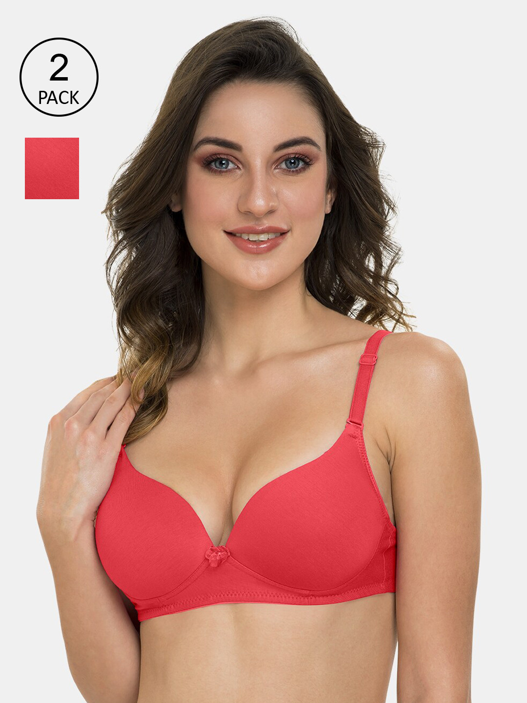 Tweens Coral Solid Non-Wired Lightly Padded Everyday Bra TLW-415-2PC-CRL-30B