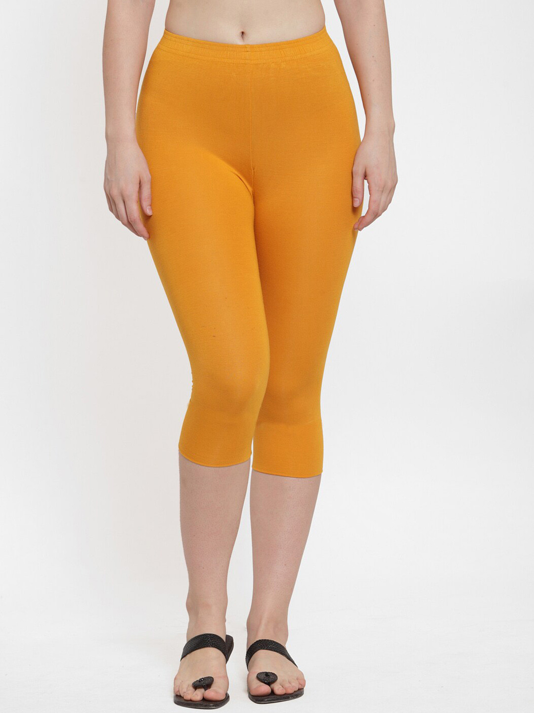 GRACIT Women Mustard Yellow Solid Slim Fit Capris